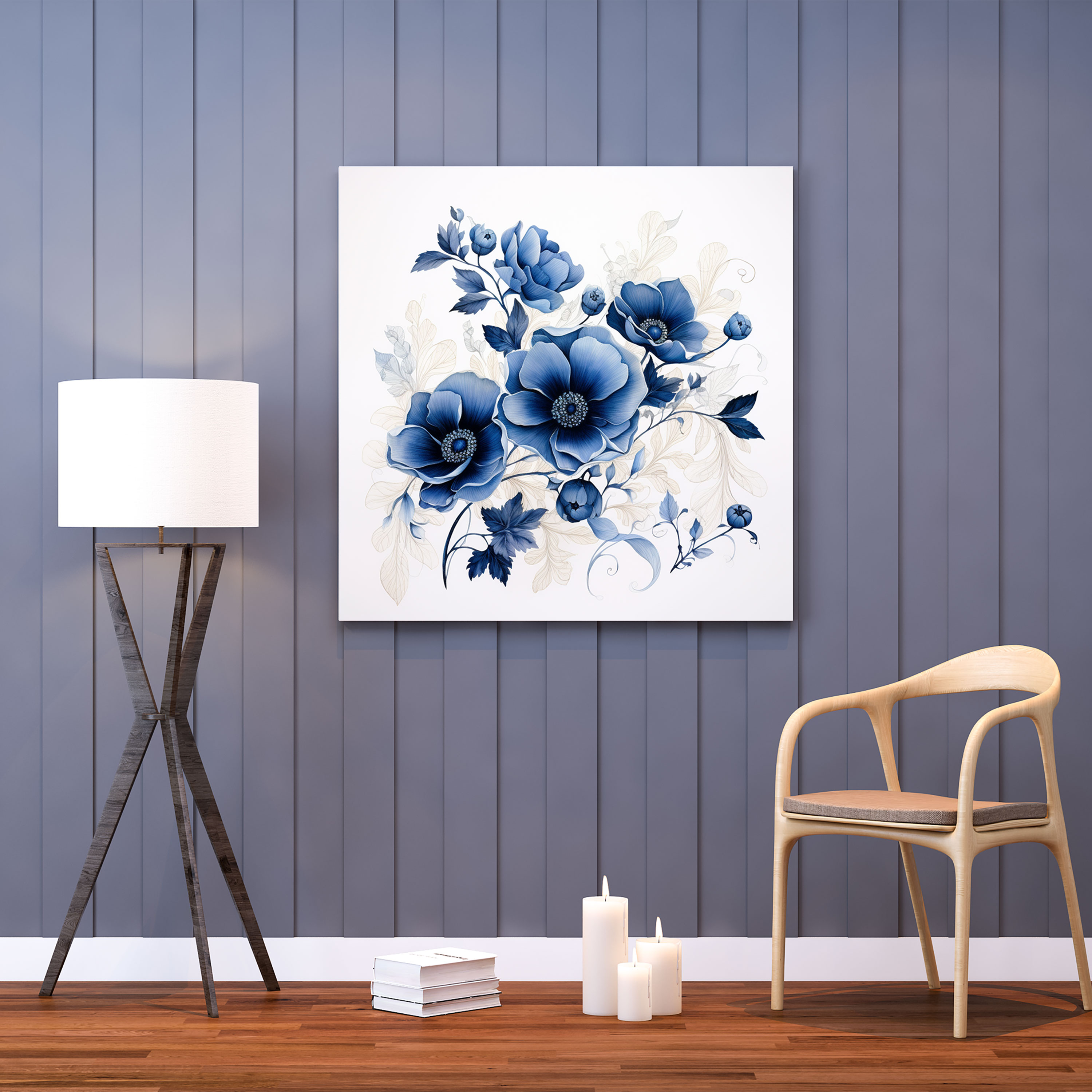 Navy Blue Canvas Print - Botanical Illustration - Wall Art - Navy Blue, Canvas Print, Wall Decoration, White Background