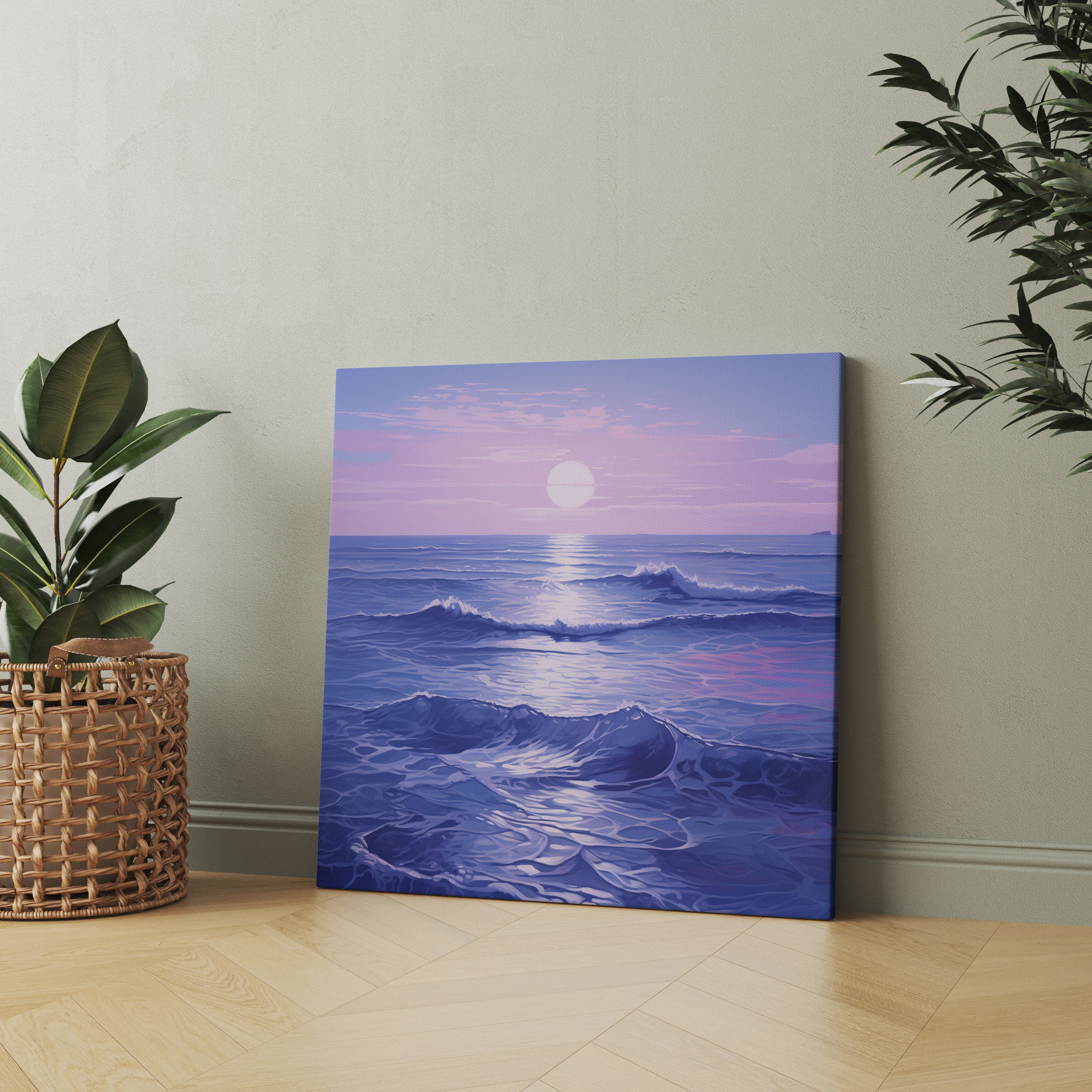 Navy Blue Twilight Seascape Canvas Print - Navy Blue, Wall Decoration, Wall Art, Canvas Print