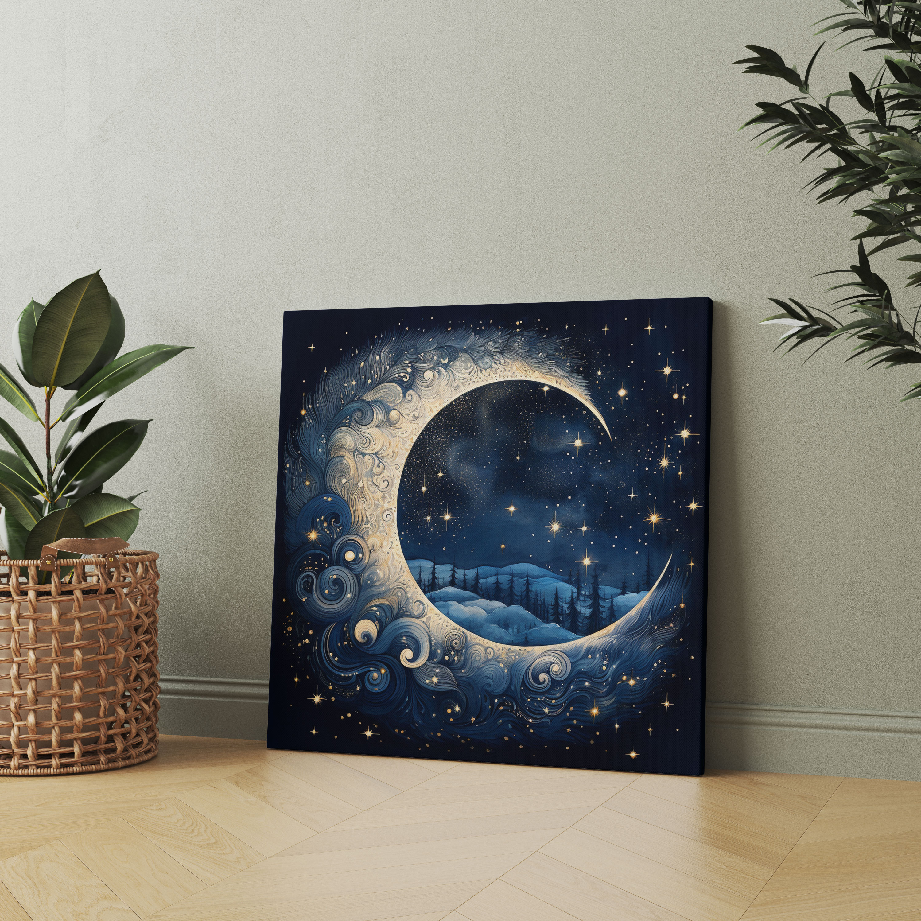 Navy Blue Starry Night Canvas Print - Navy Blue, Starry Night, Wall Decoration, Wall Art