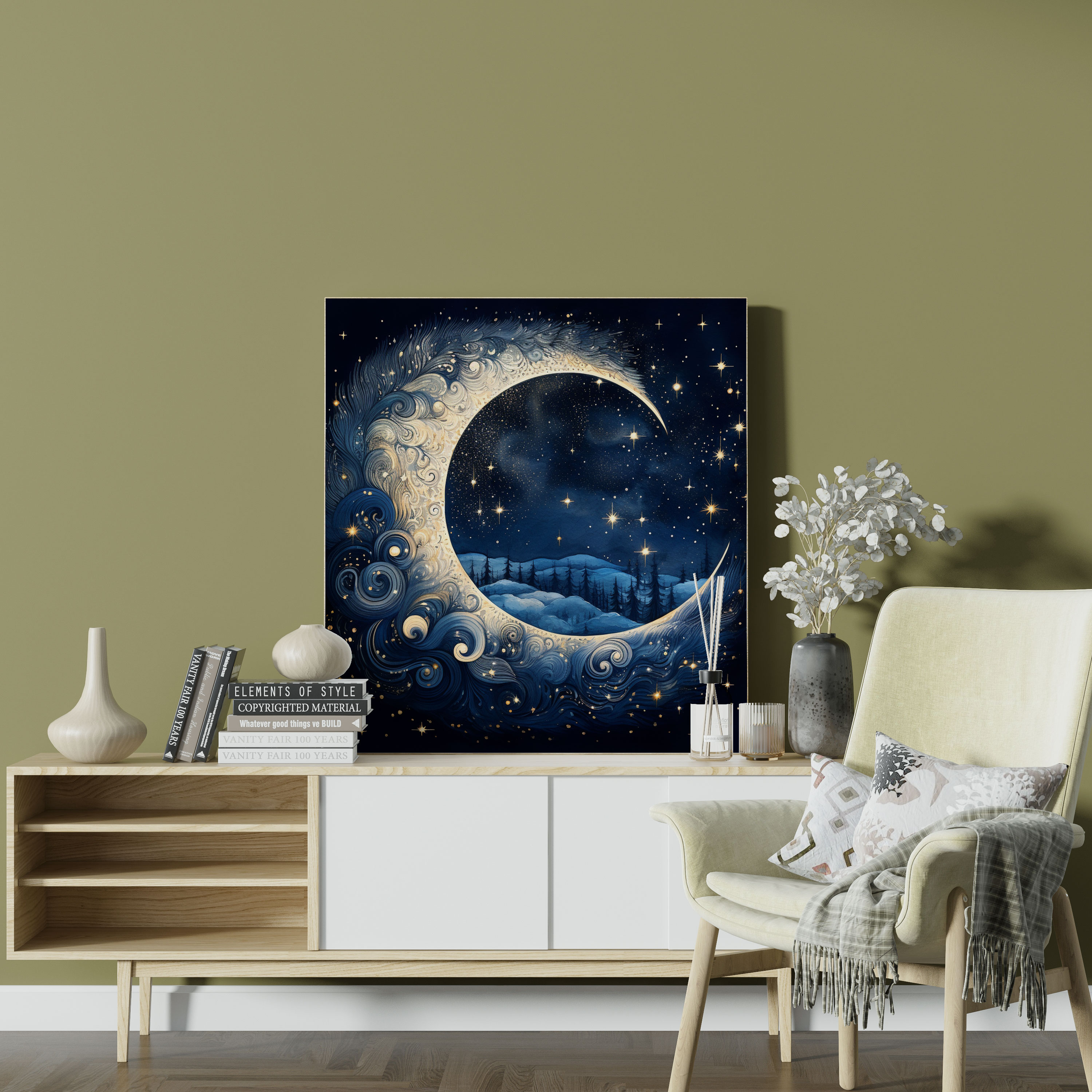 Navy Blue Starry Night Canvas Print - Navy Blue, Starry Night, Wall Decoration, Wall Art
