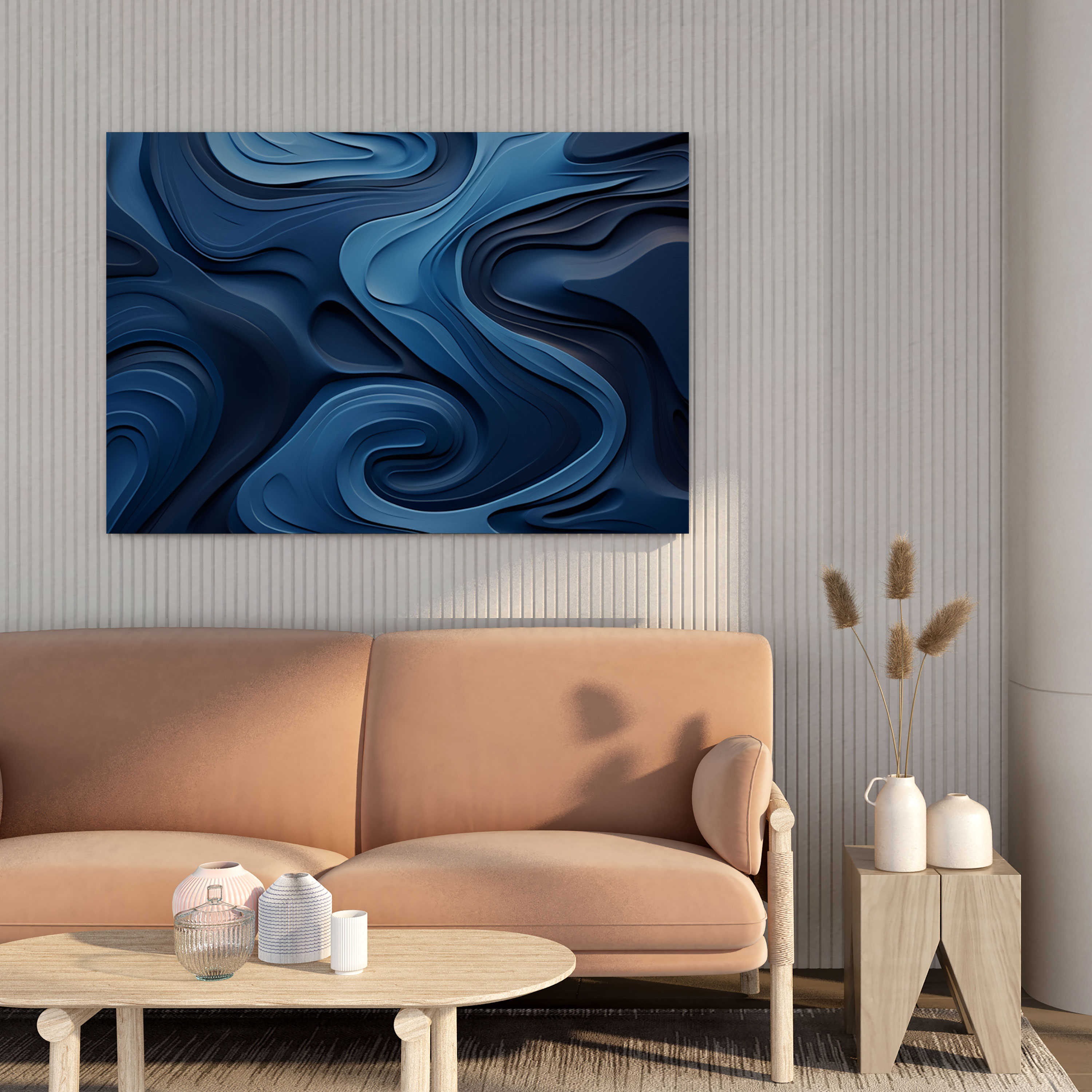 Abstract Navy Blue Flowing Water Wall Art - Navy Blue, Canvas, Wall Art, Abstract Flowing Water Organic