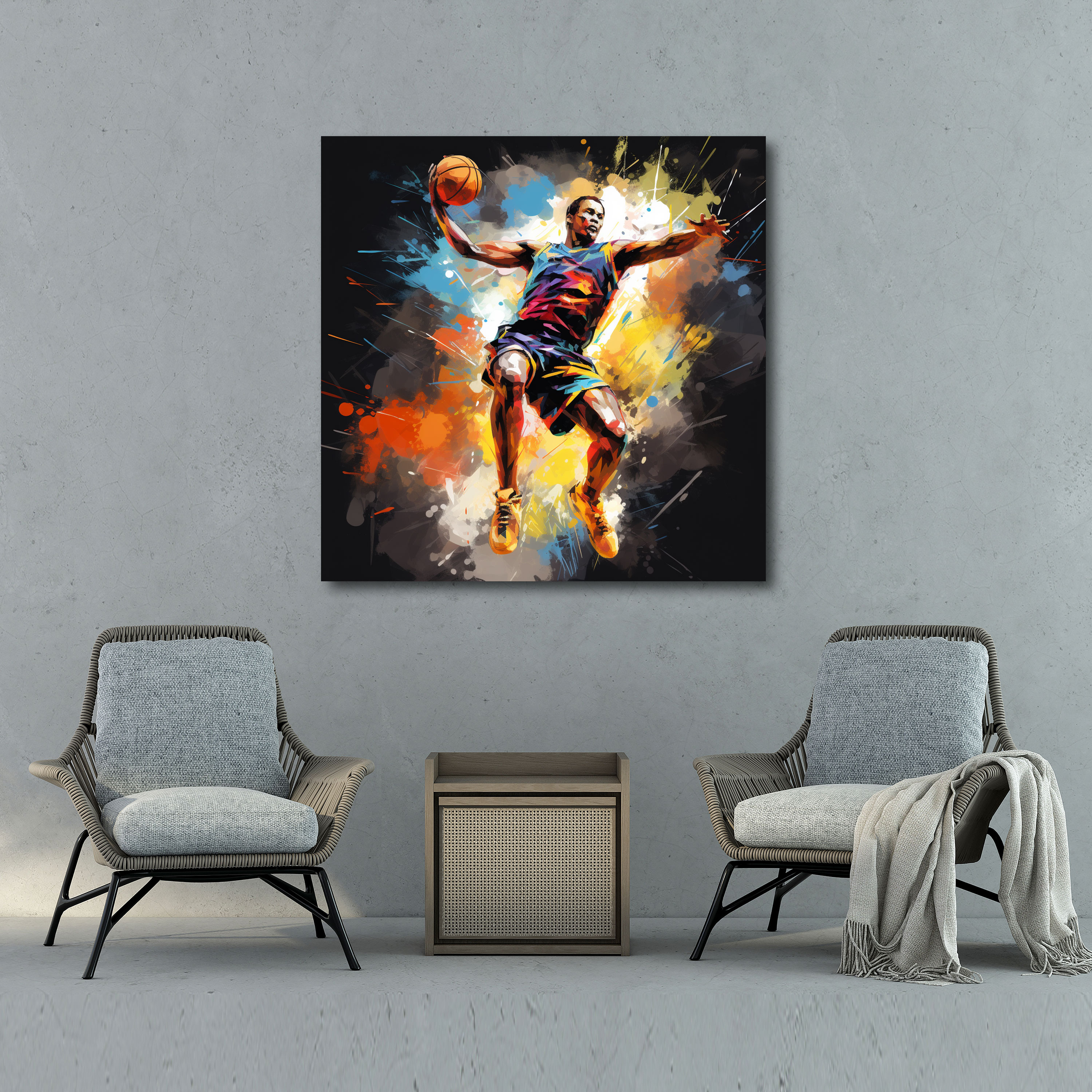 Nba Canvas Print - Modern Abstract Basketball Player Slam Dunk Wall Art - Nba, Home Decoration, Canvas Print, Wall Decoration