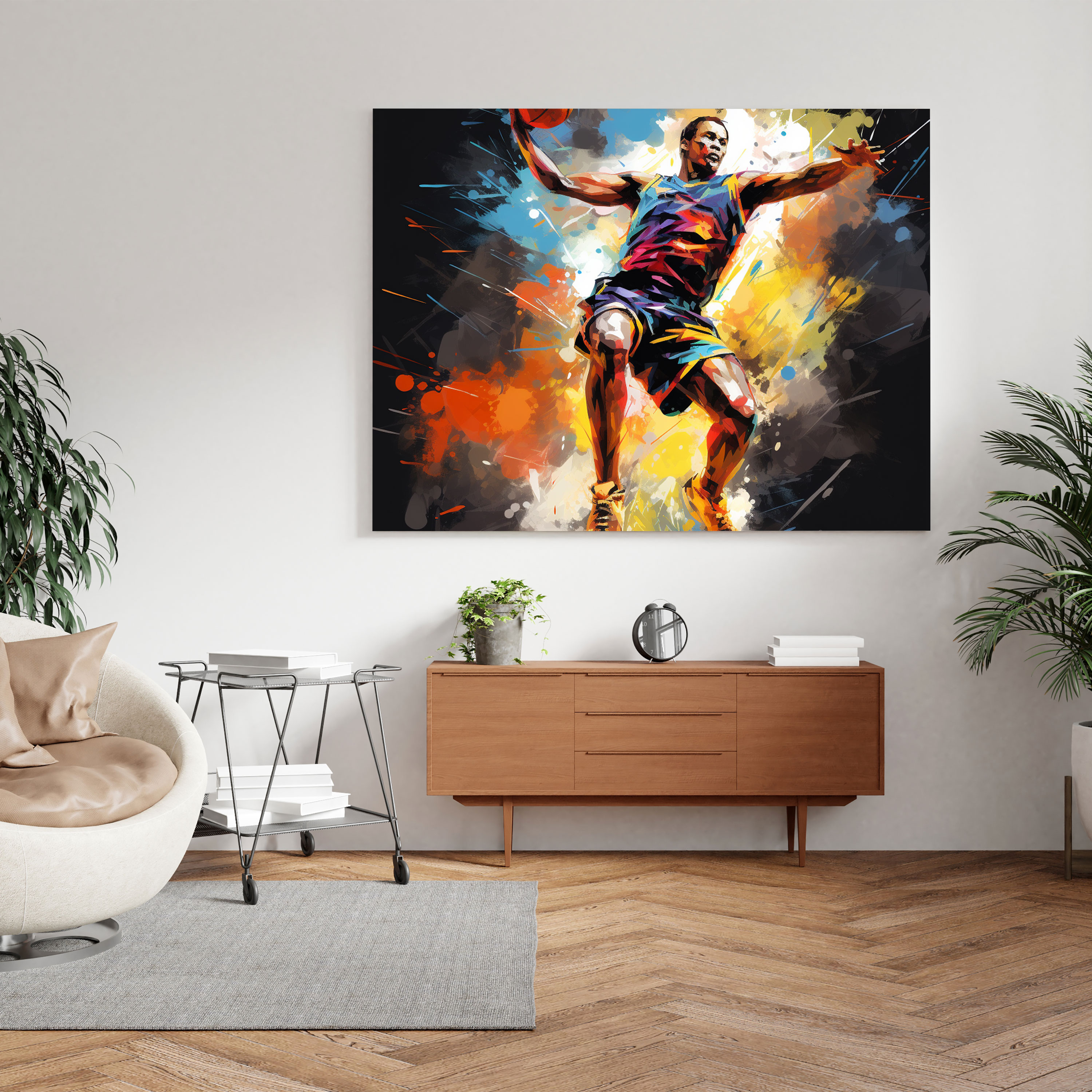 Nba Canvas Print - Modern Abstract Basketball Player Slam Dunk Wall Art - Nba, Home Decoration, Canvas Print, Wall Decoration