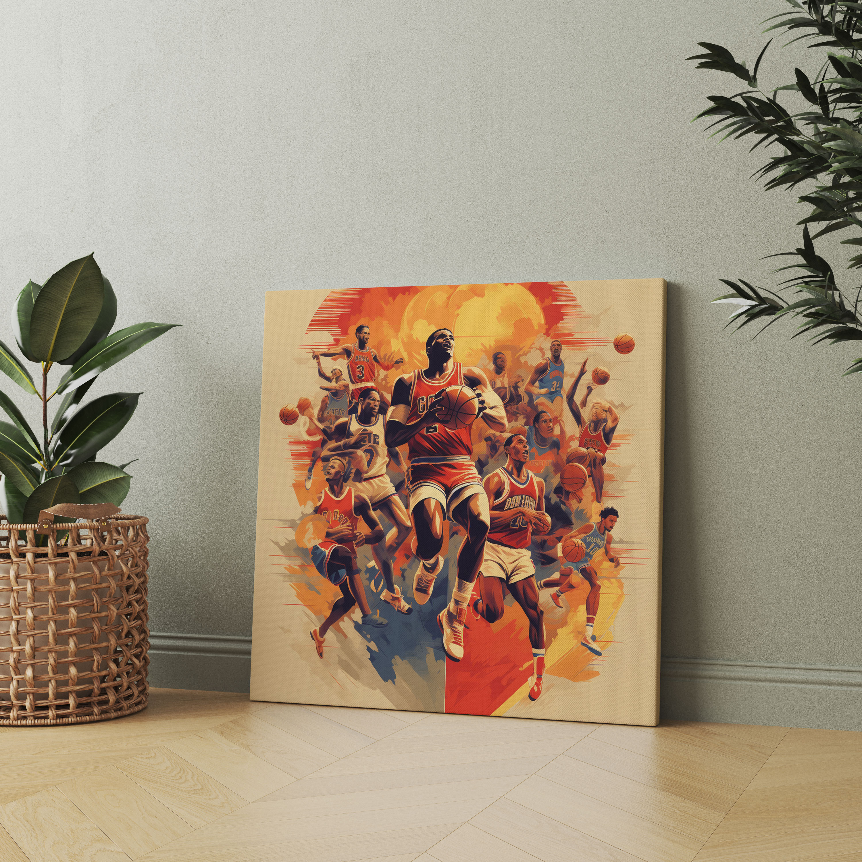 Nba Wall Decoration - Retro Vintage Basketball Players Illustration Canvas Print - Nba, Retro-Style Illustration, History, Basketball Players