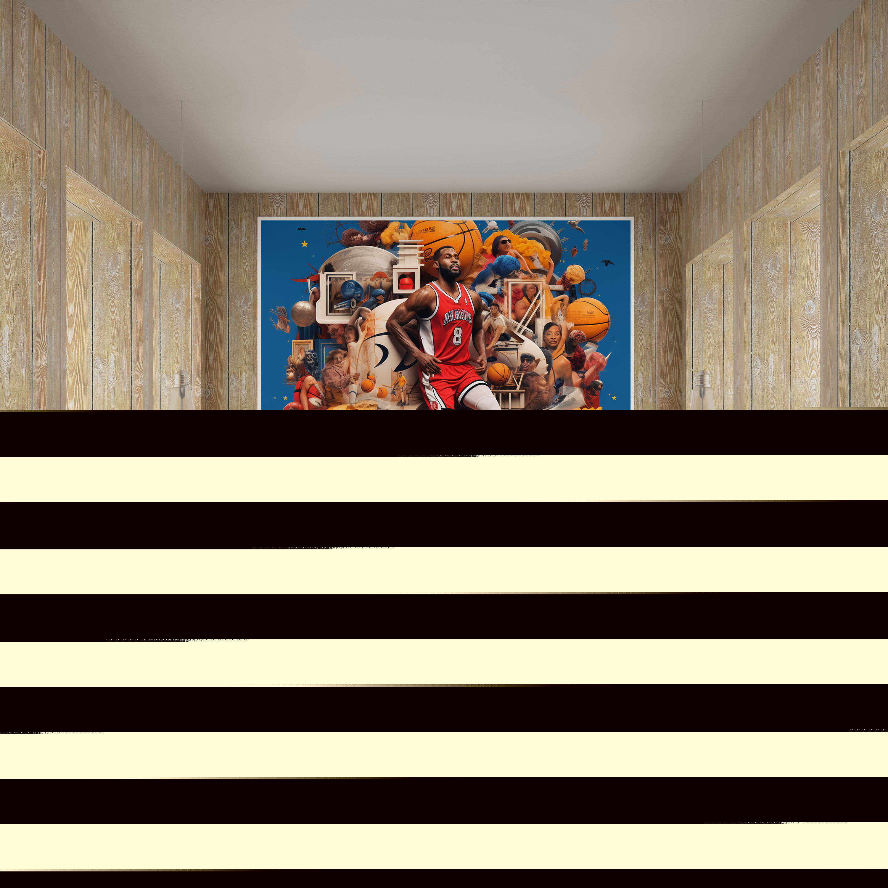 Nba Wall Decoration - Collage Artwork Of Team Logos And Iconic Basketball Images Canvas Print - Nba, League, Team Logos, Iconic Basketball Images