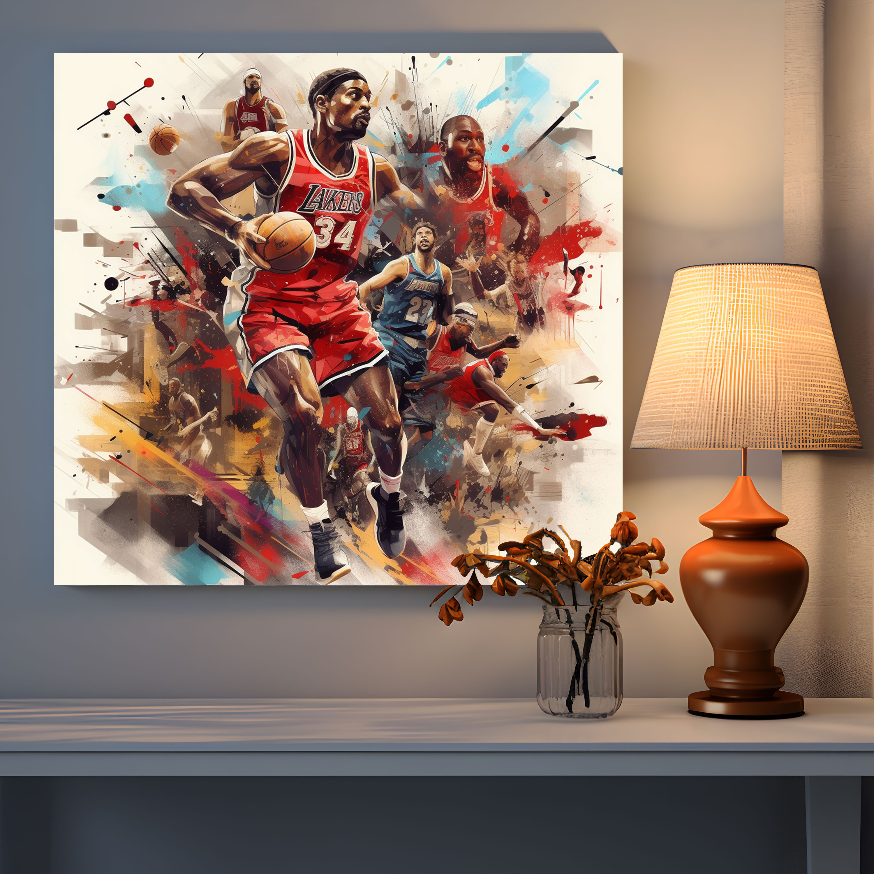 NBA Wanddekoration - Collage unvergesslicher NBA Momente - Leinwandbild NBA Geschichte Kunst