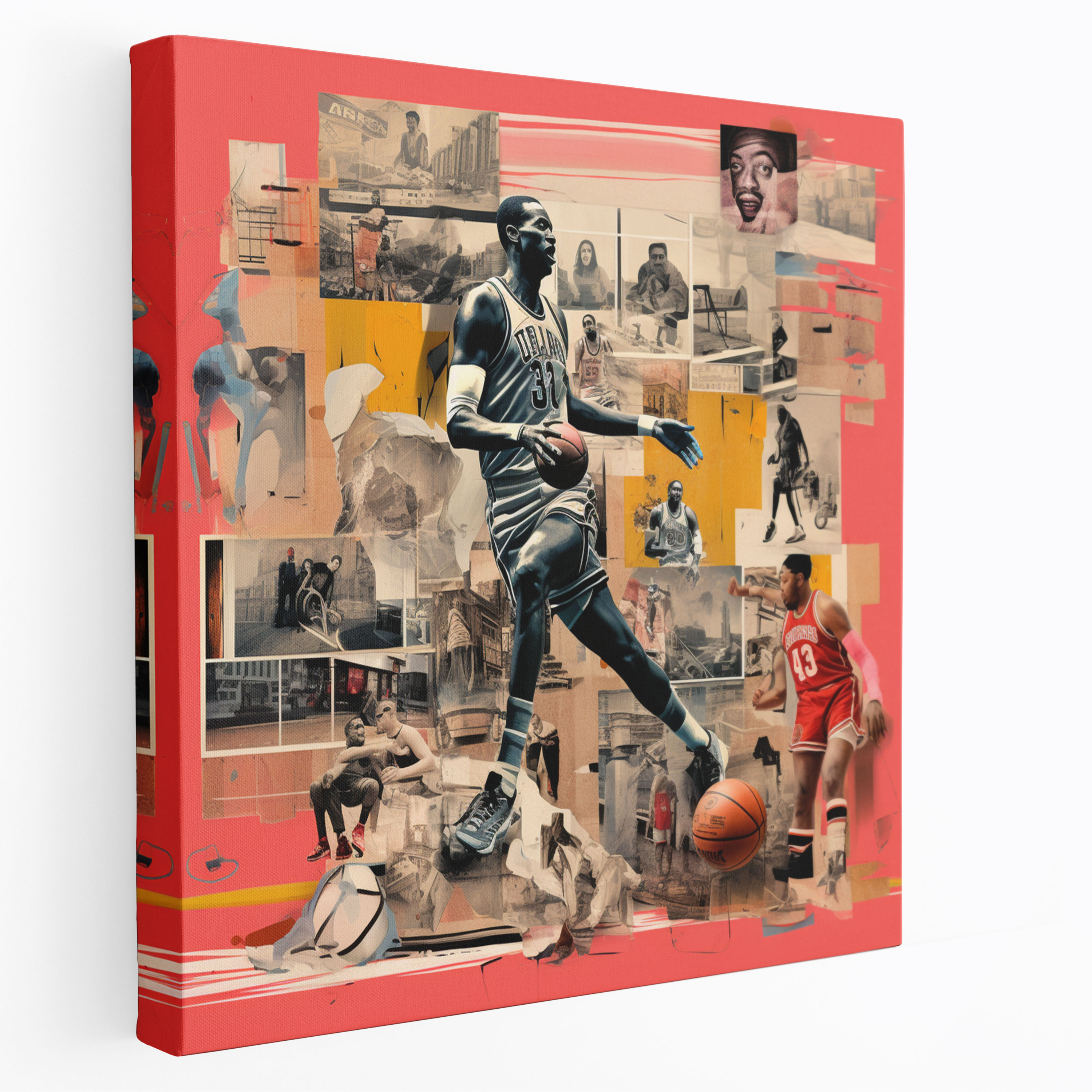 Nba Wall Decoration - Vintage Basketball Collage Canvas Print - Nba, Wall Decoration, Wall Art, Iconic Moments