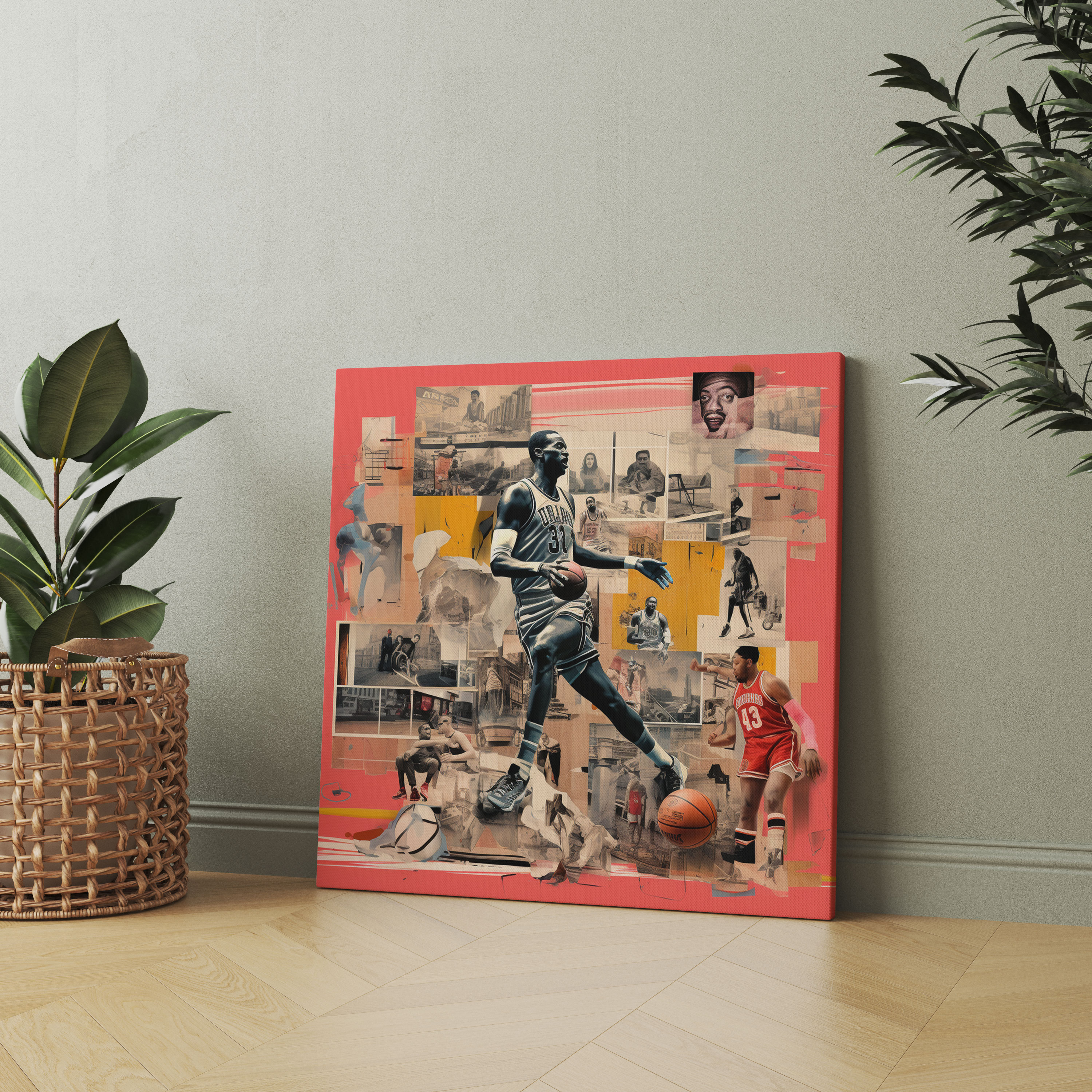 Nba Wall Decoration - Vintage Basketball Collage Canvas Print - Nba, Wall Decoration, Wall Art, Iconic Moments