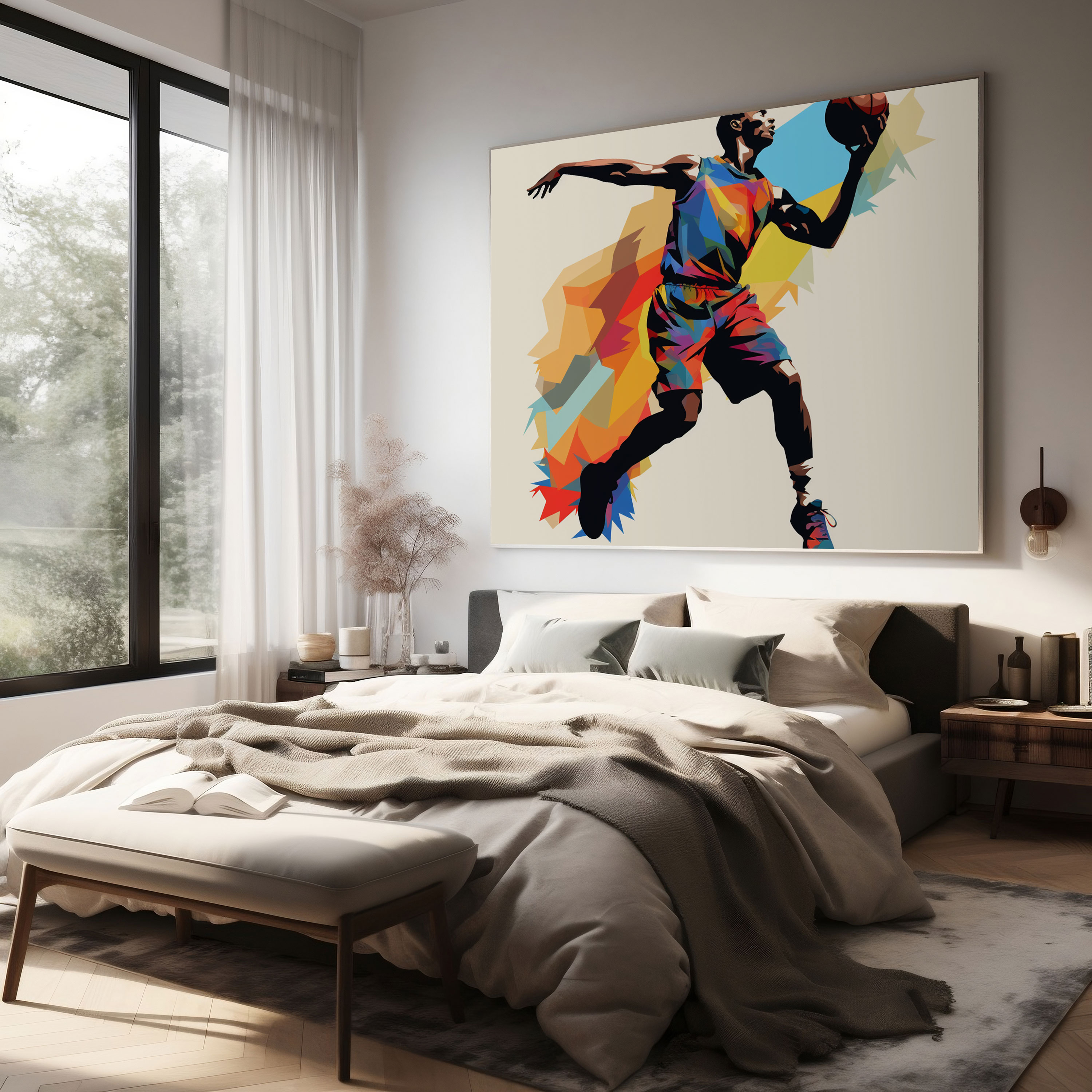 NBA Leinwandbild - Dreipunktwurf Silhouette - Minimalistisches Design Wandkunst Leinwand