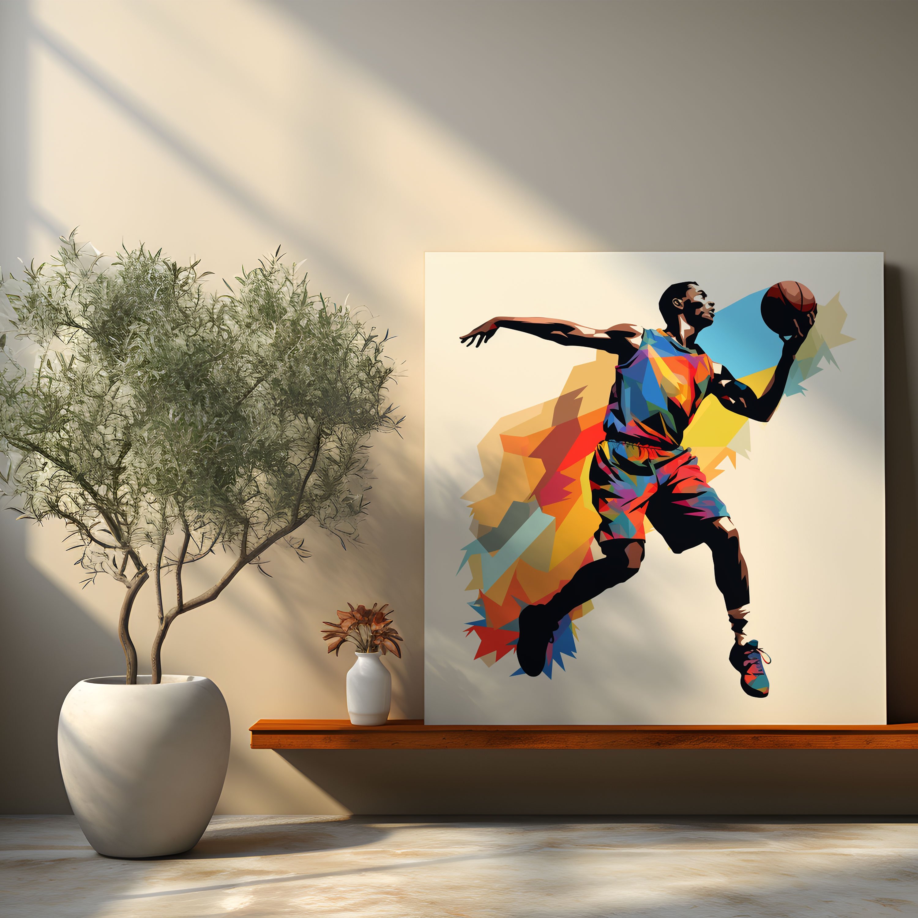 NBA Leinwandbild - Dreipunktwurf Silhouette - Minimalistisches Design Wandkunst Leinwand