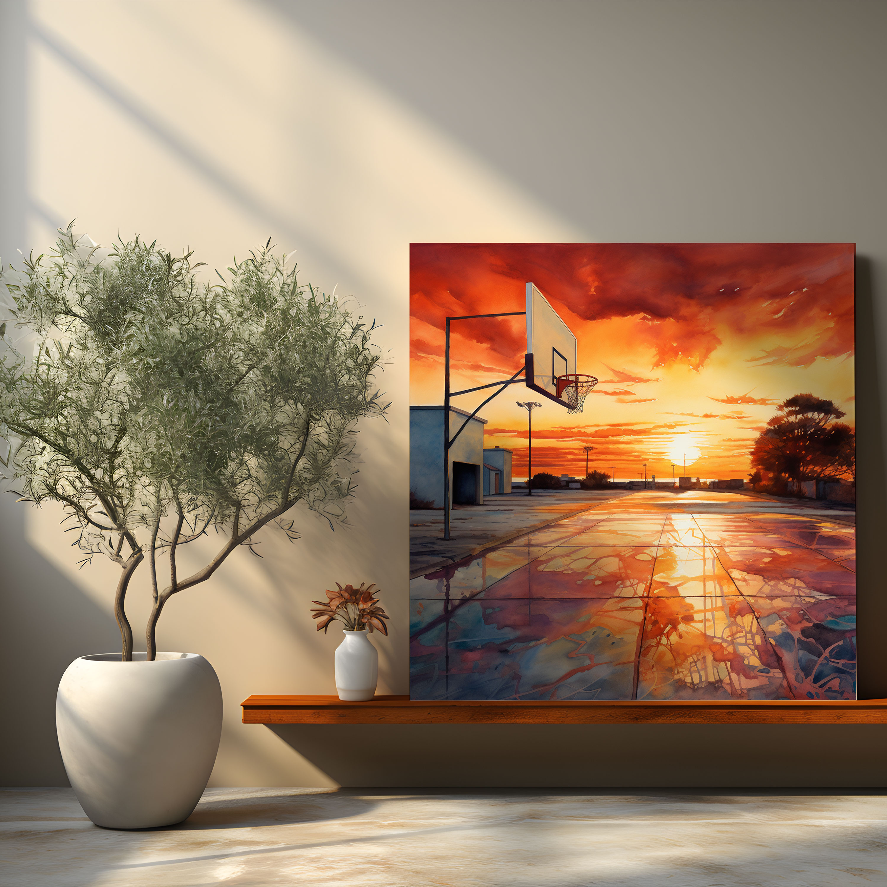 Nba Wall Art - Basketball Court At Sunset - Nba, Serene Atmosphere, Vibrant Hues, Basketball Court
