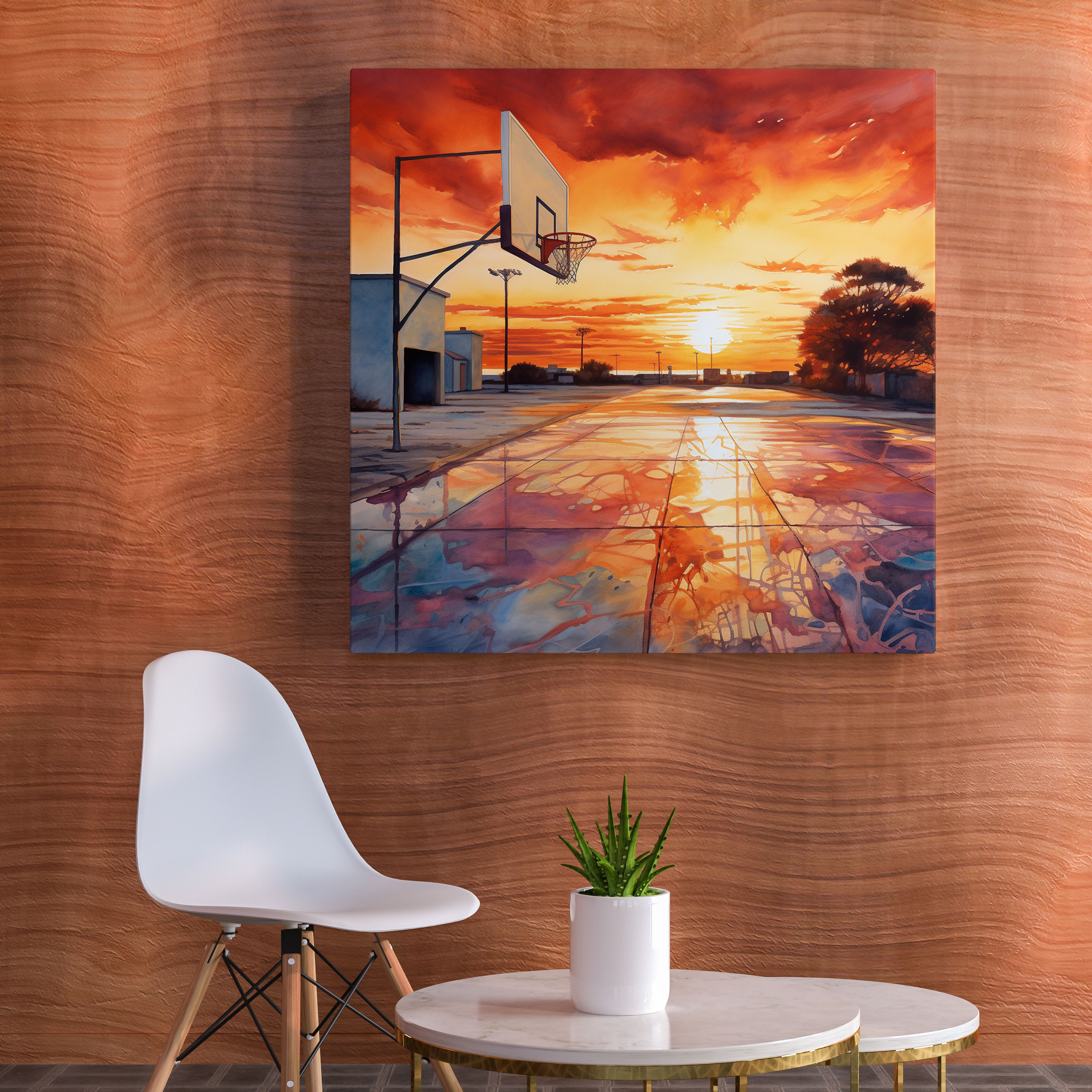 Nba Wall Art - Basketball Court At Sunset - Nba, Serene Atmosphere, Vibrant Hues, Basketball Court