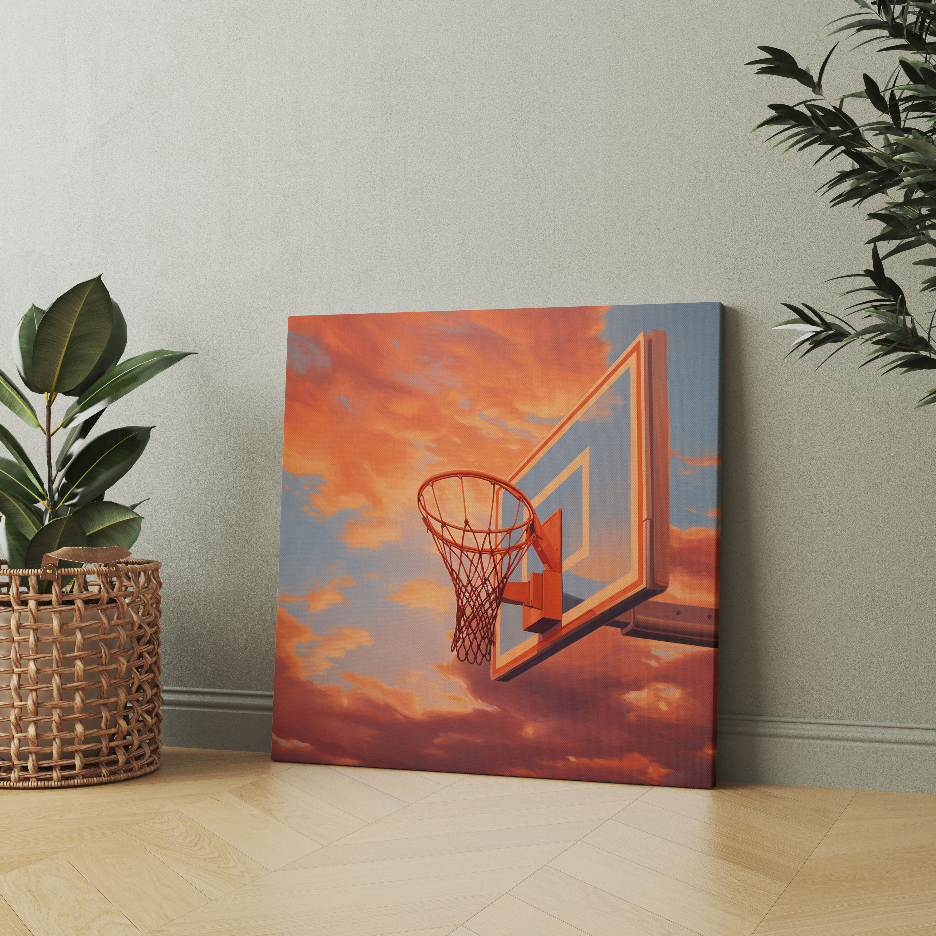 NBA Wandkunst - Realistisches Basketballkorb Leinwandbild - Basketball Leinwand Leinwandbild Basketballkorb