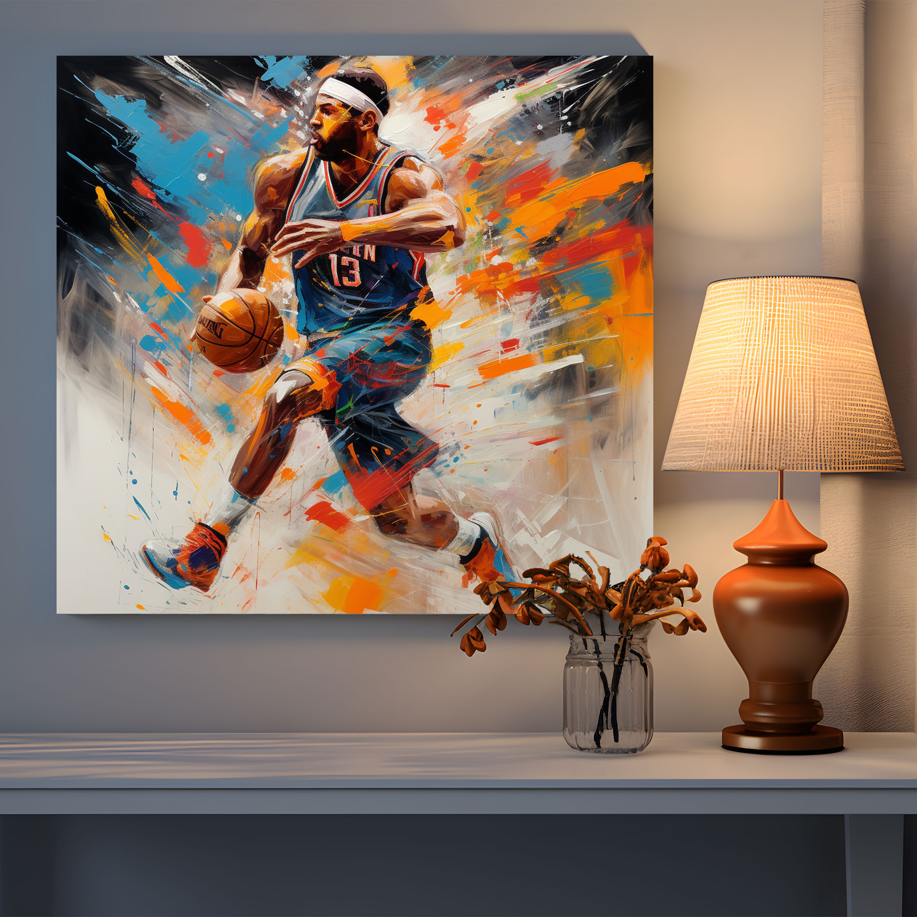 NBA Wandkunst - Impressionistische Pinselstriche - Bewegung und Anmut - Wanddekoration - Wandkunst