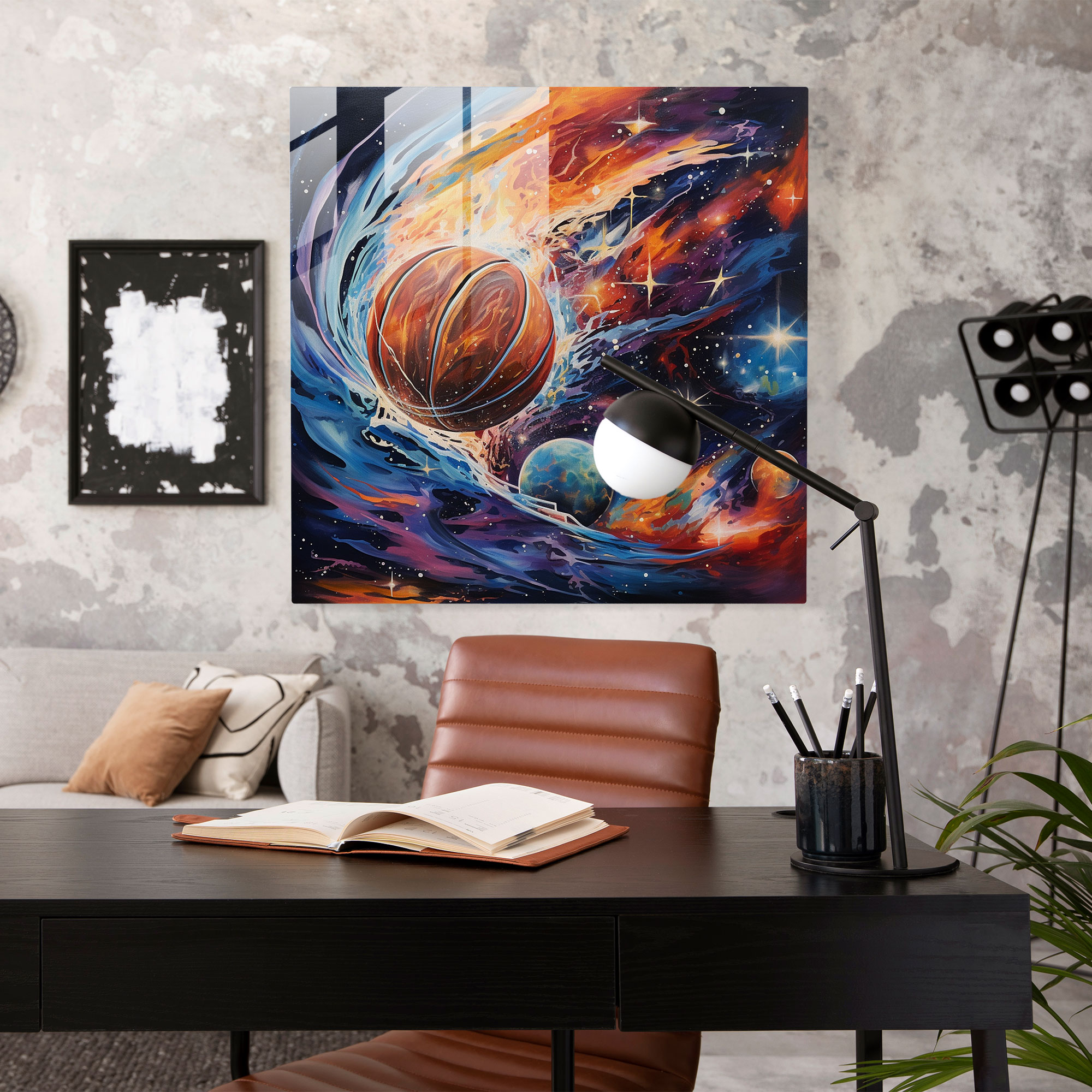 Nba Surrealist Mixed Media Glass Print - Nba, Surrealist Mixed Media Artwork, Glass Print, Glass Art
