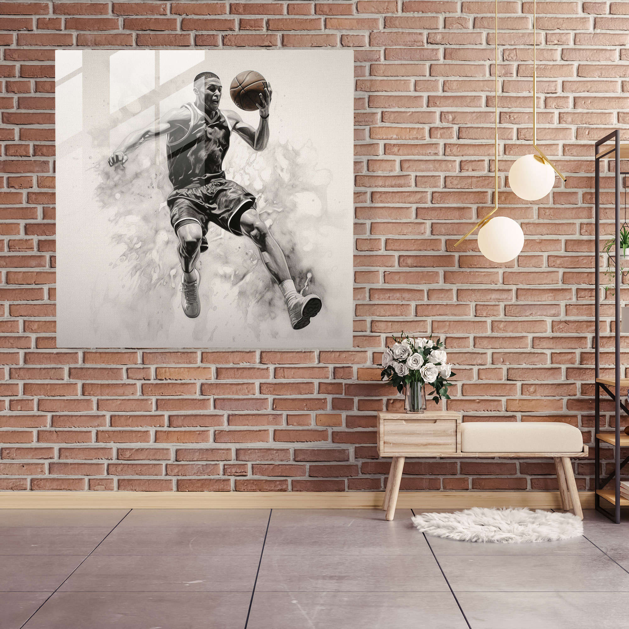 NBA Fotorealistisches Kohle Glasbild - Moderne Kunst zur Wanddekoration
