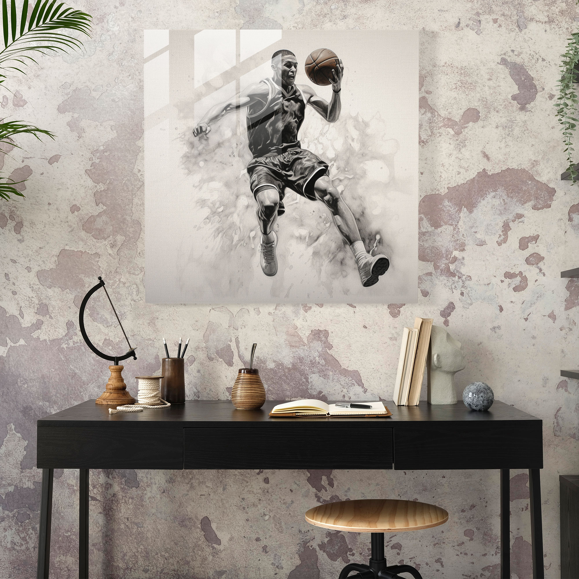 NBA Fotorealistisches Kohle Glasbild - Moderne Kunst zur Wanddekoration