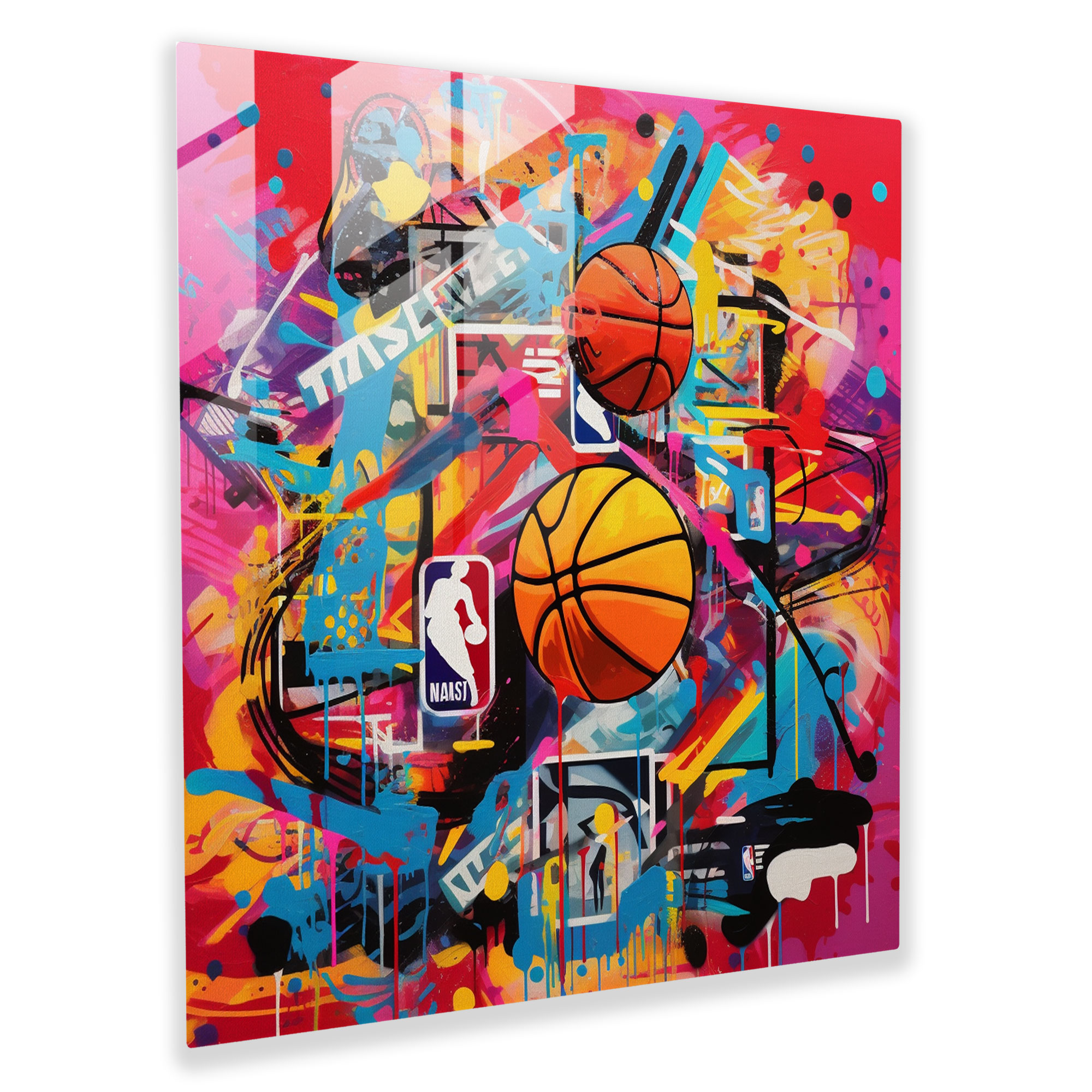 Nba Pop Art Glass Print - Nba, Modern Art, Team Colors, Collage