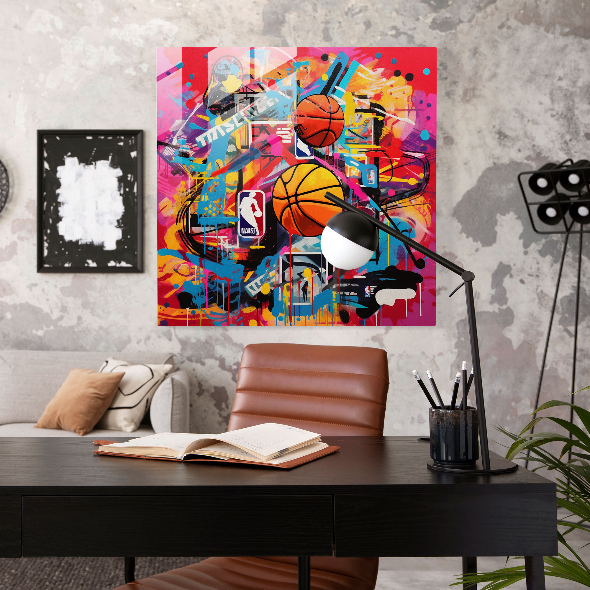 Nba Pop Art Glass Print - Nba, Modern Art, Team Colors, Collage