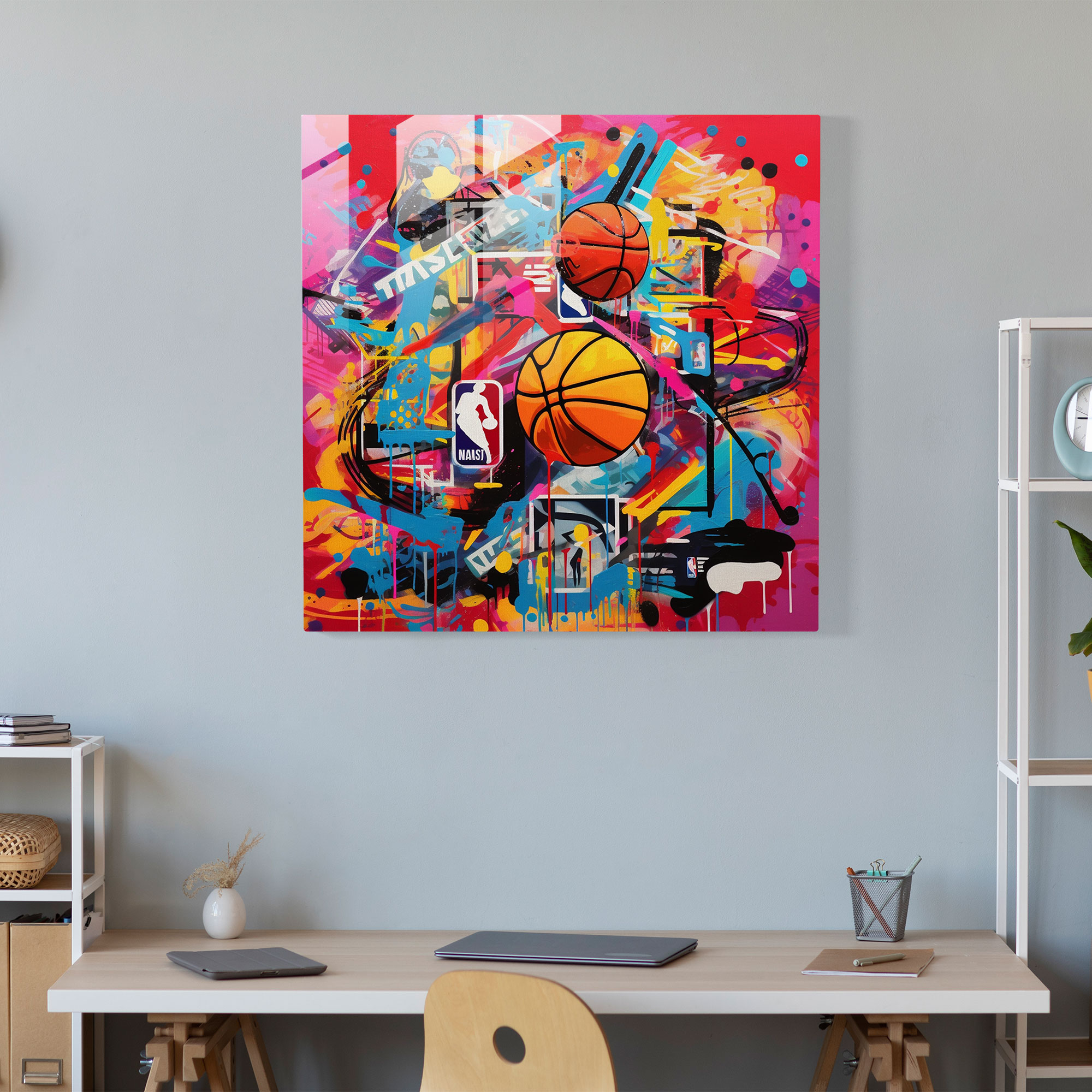 Nba Pop Art Glass Print - Nba, Modern Art, Team Colors, Collage