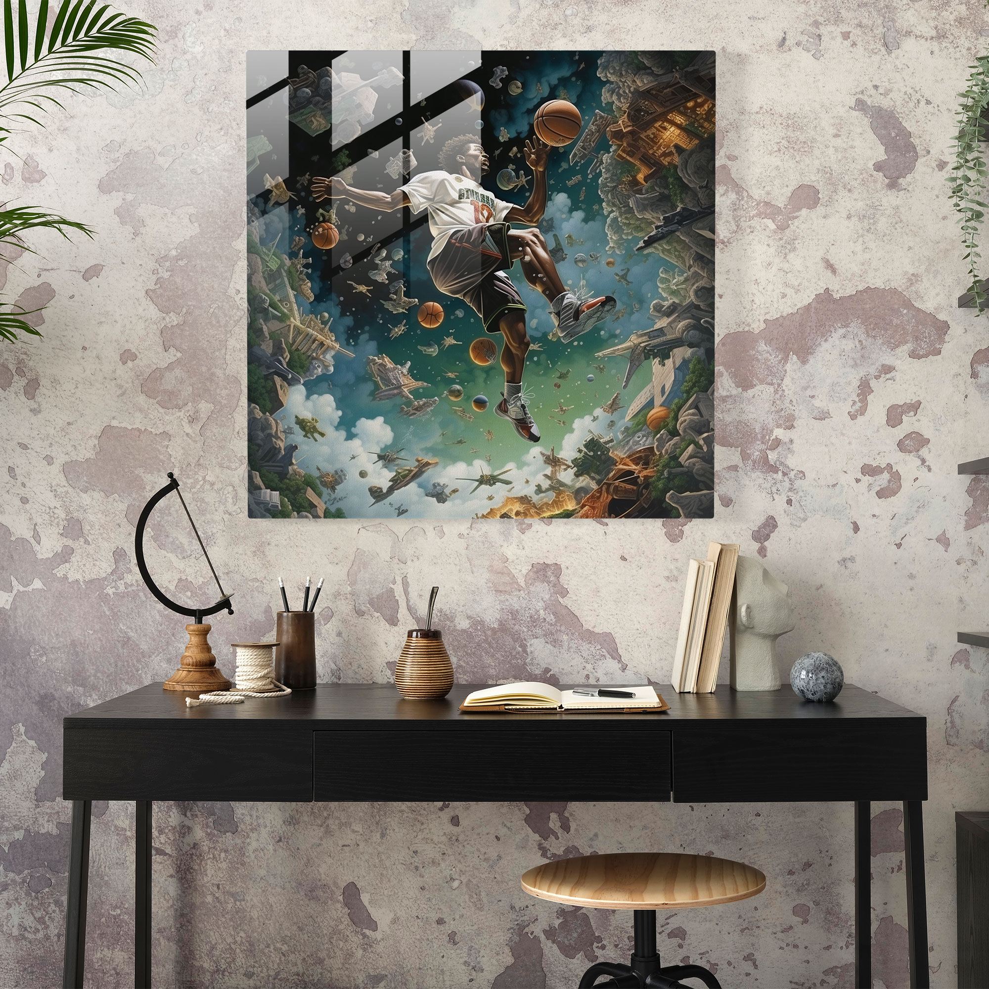 Nba Surrealistic Glass Print - Nba, Nba, Wall Decoration, Dream-Like Paintings