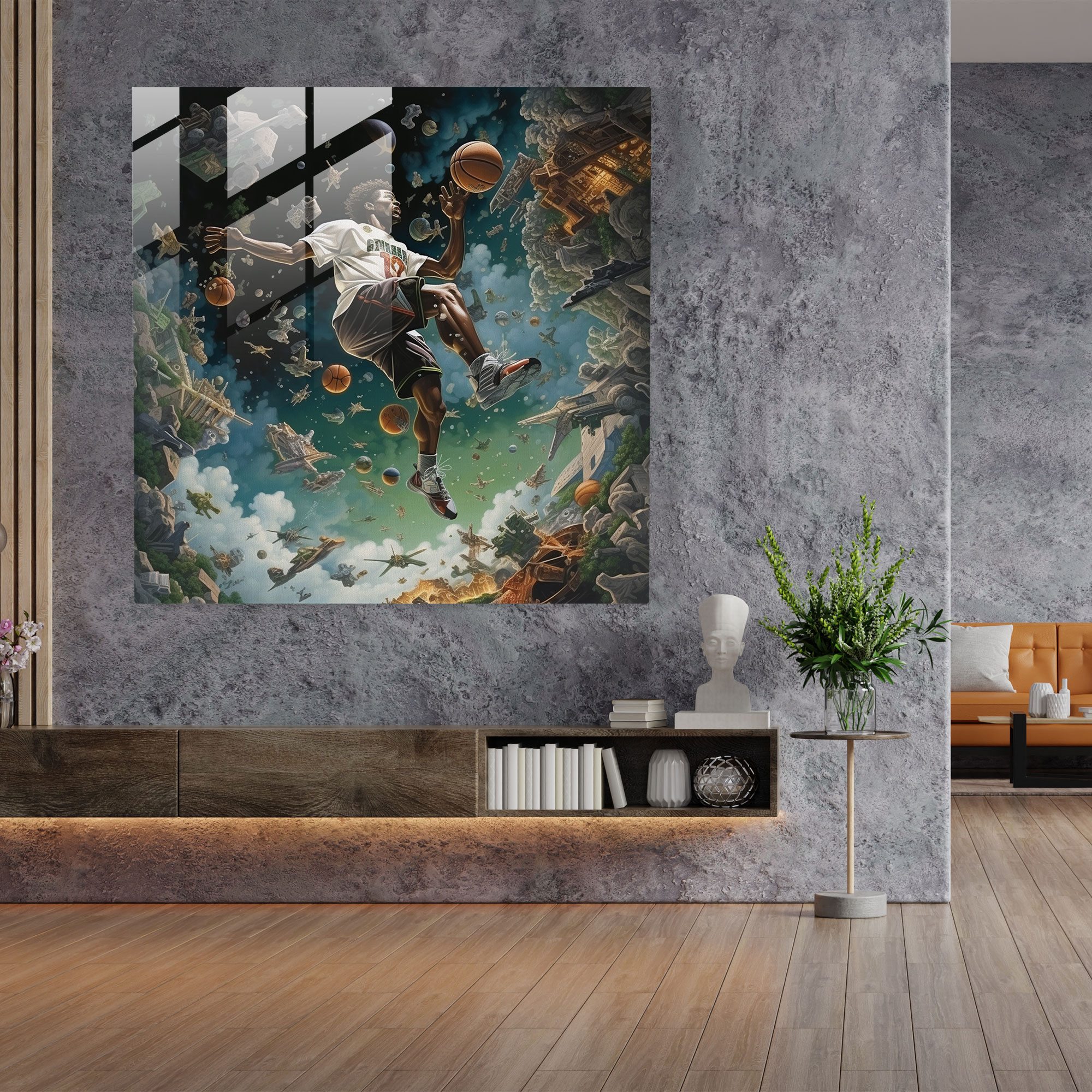 Nba Surrealistic Glass Print - Nba, Nba, Wall Decoration, Dream-Like Paintings