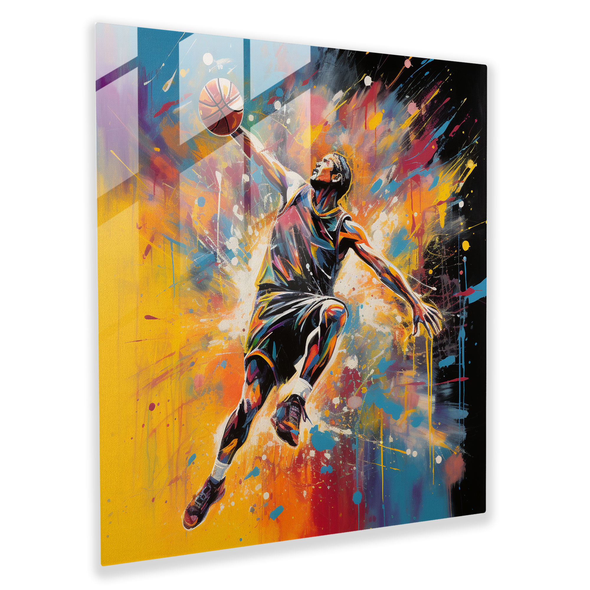 Nba Glass Print - Modern Abstract Basketball Dunk - Nba, Abstract Painting, Glass Art, Wall Decoration