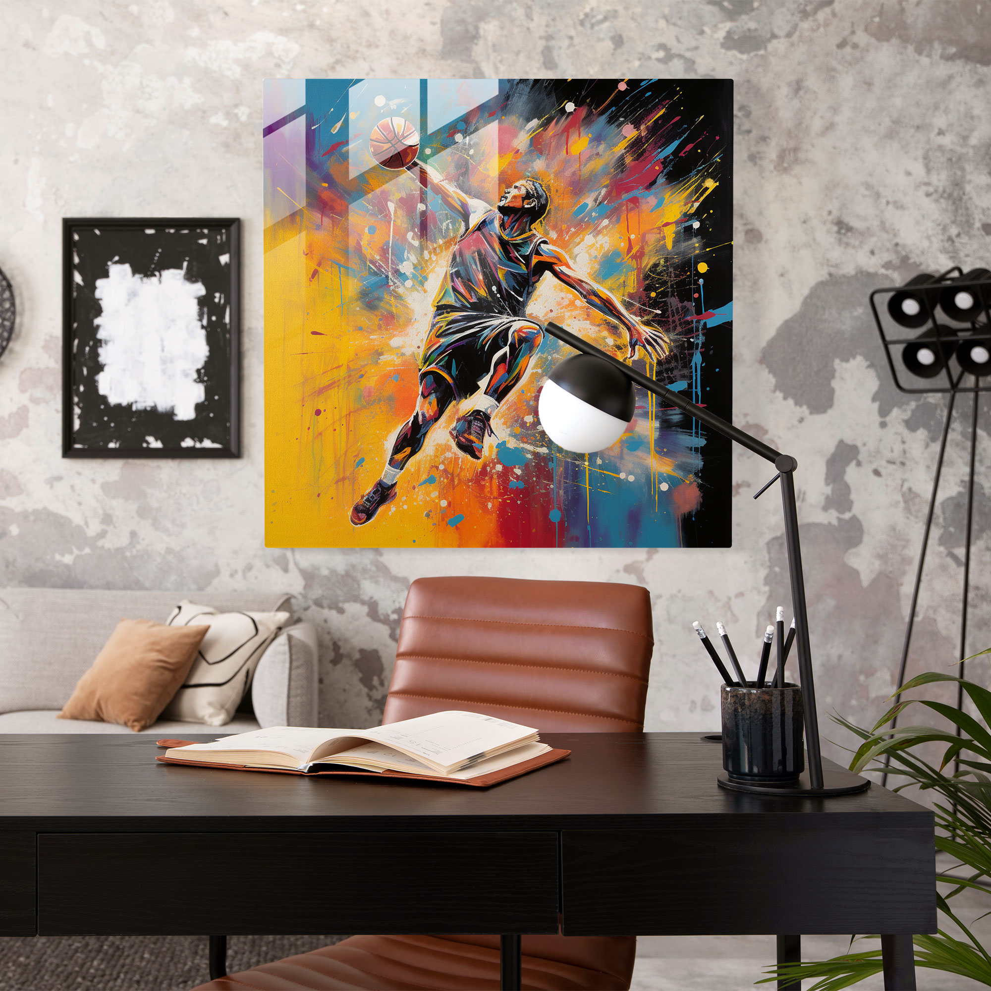 Nba Glass Print - Modern Abstract Basketball Dunk - Nba, Abstract Painting, Glass Art, Wall Decoration
