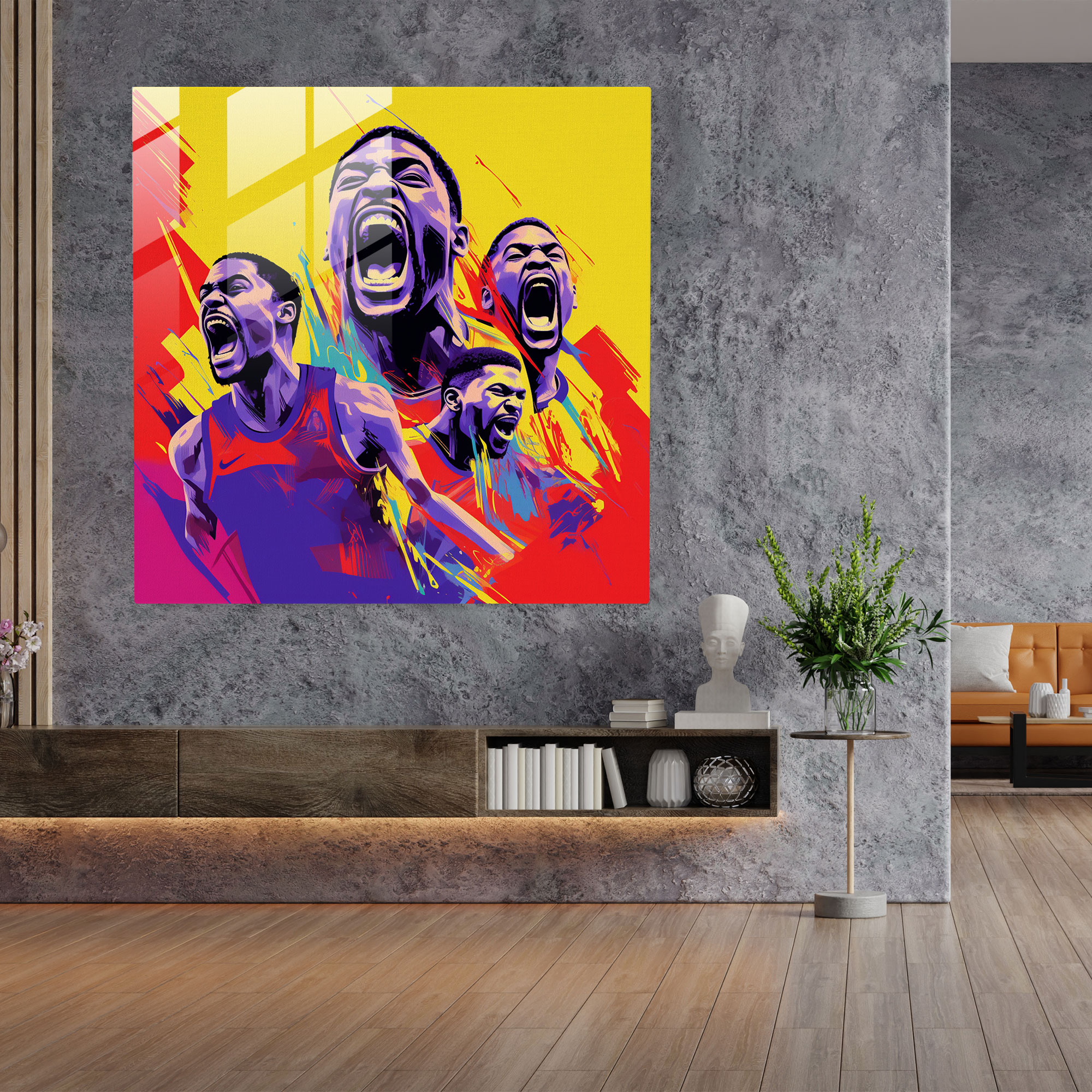 Nba Glass Print - Pop Art Illustration Of Famous Players - Nba, Modern Art, Home Decoration, Glass Art