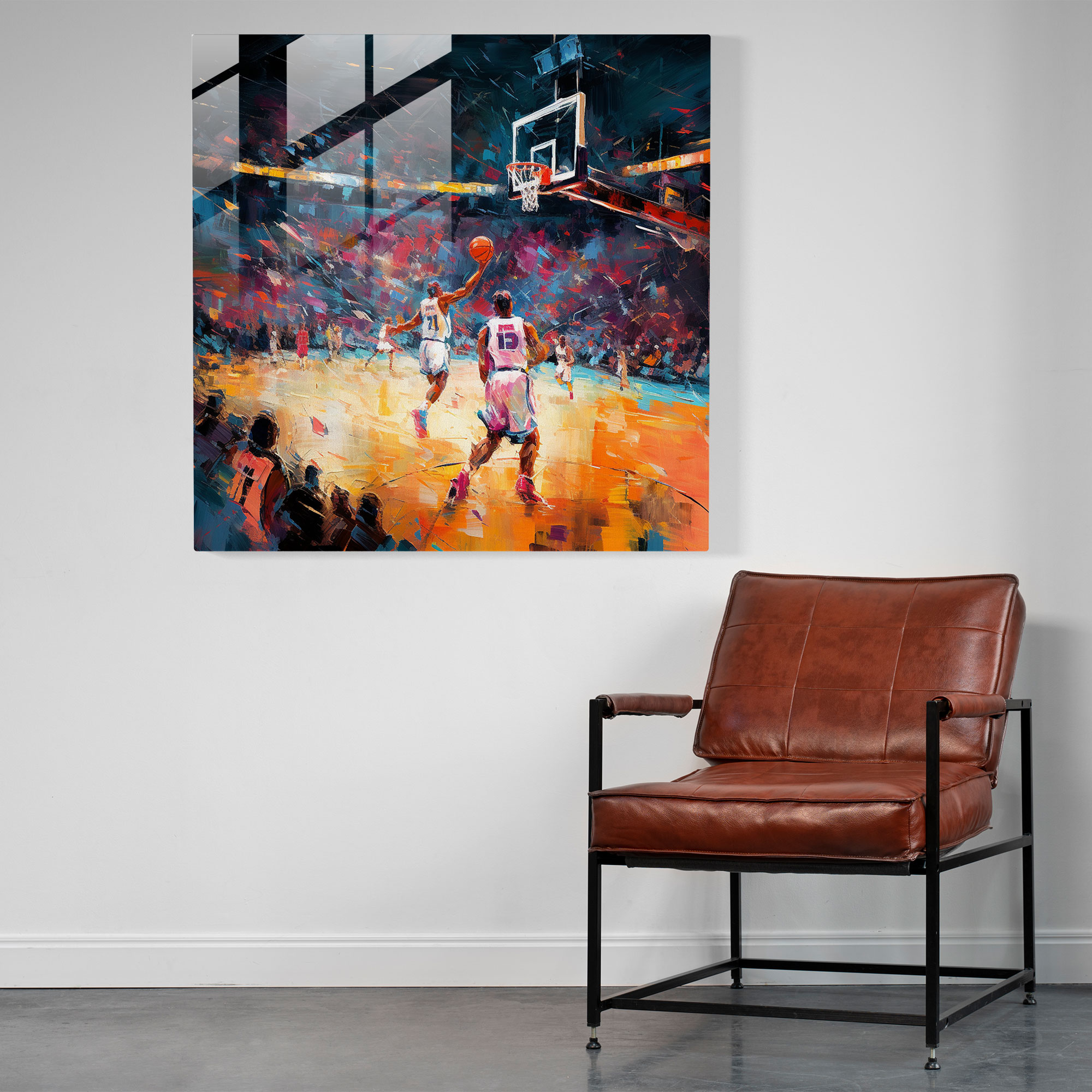 Nba Glass Print - Impressionist Painting Of A Game - Nba, Glass Wall Art, Wall Decoration, Nba Game