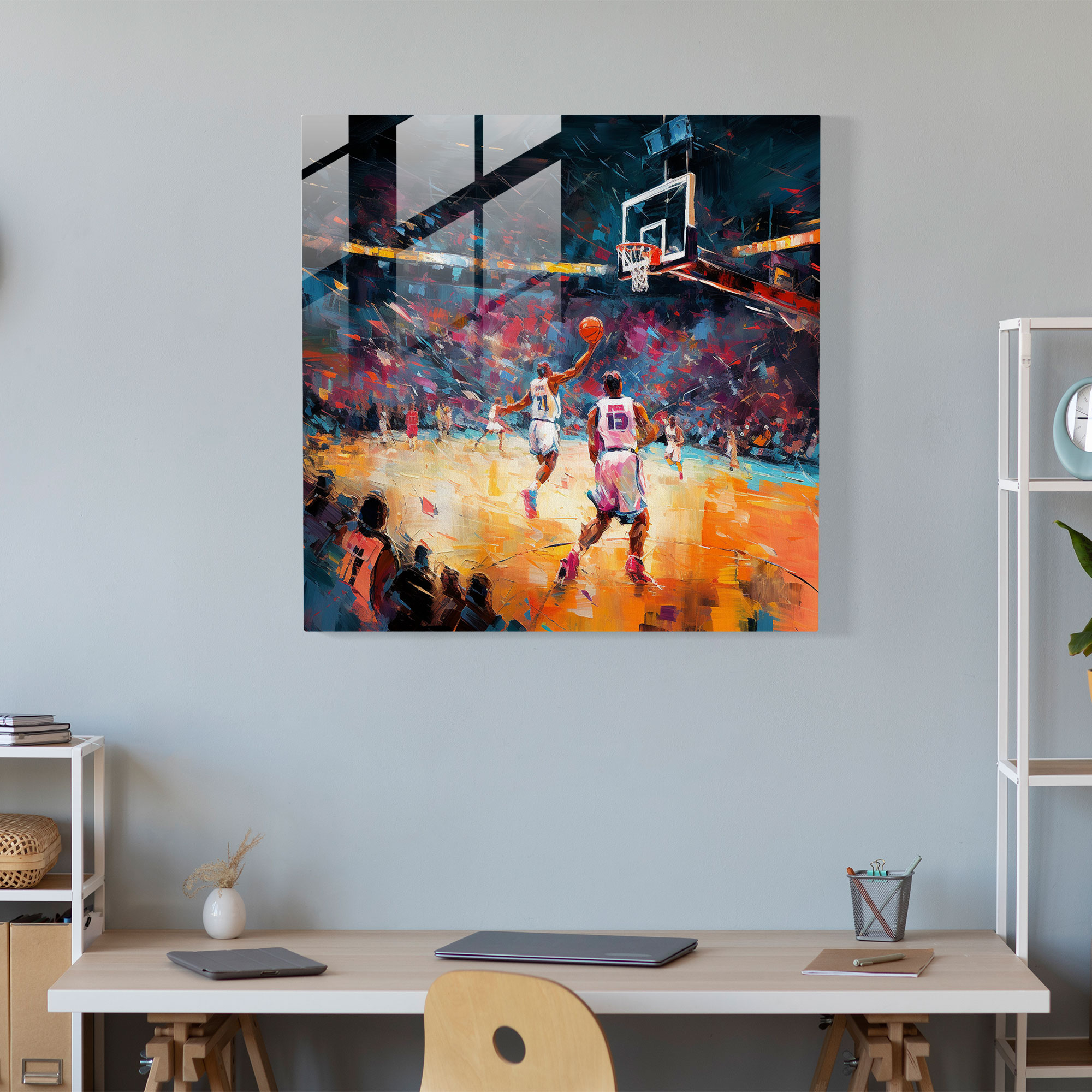 Nba Glass Print - Impressionist Painting Of A Game - Nba, Glass Wall Art, Wall Decoration, Nba Game