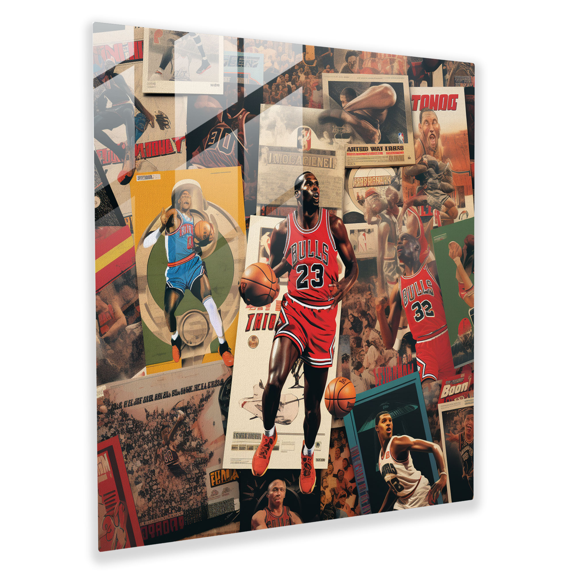 Nba Glass Print - Vintage Poster Collage - Nba, Modern Art, Home Decoration, Glass Print