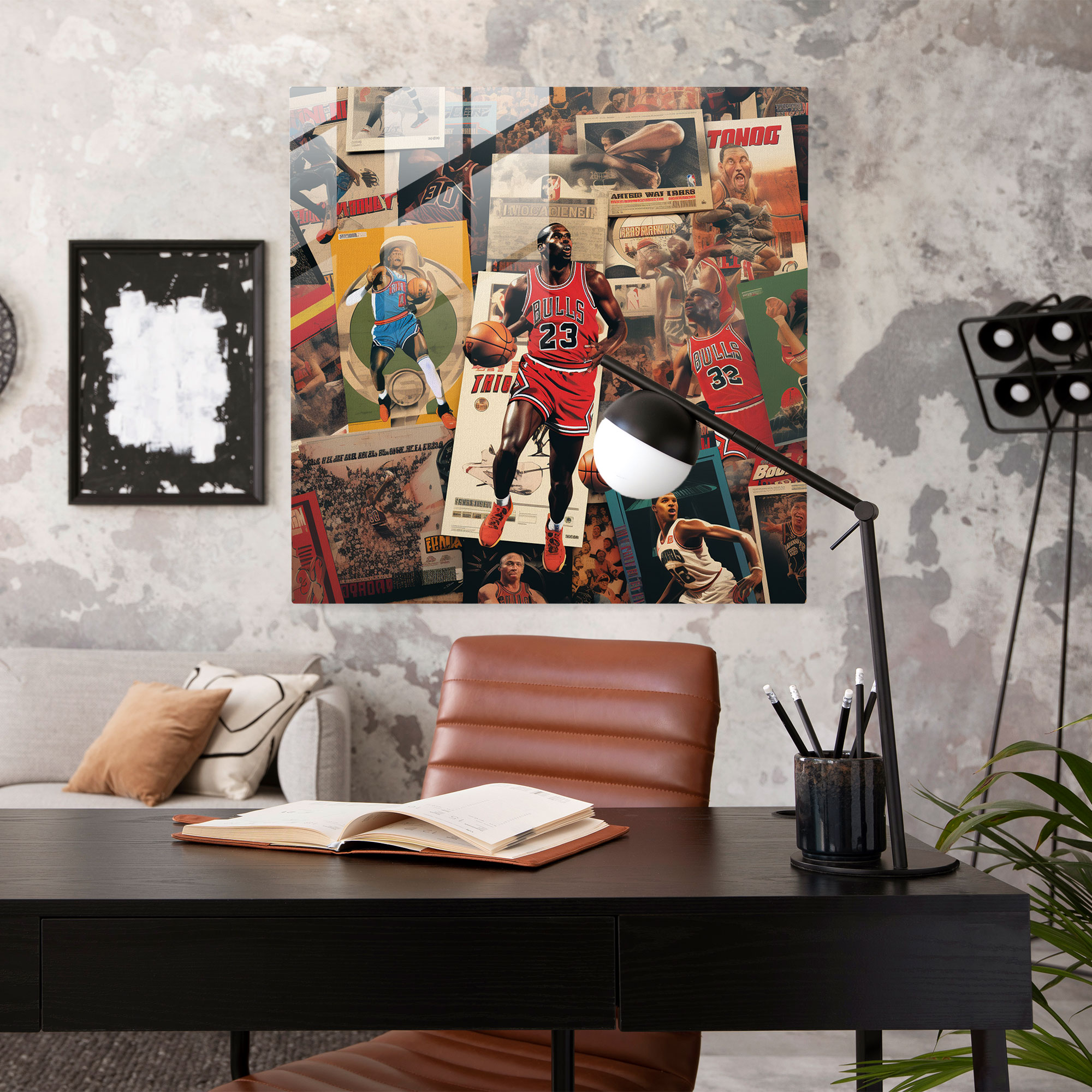 Nba Glass Print - Vintage Poster Collage - Nba, Modern Art, Home Decoration, Glass Print