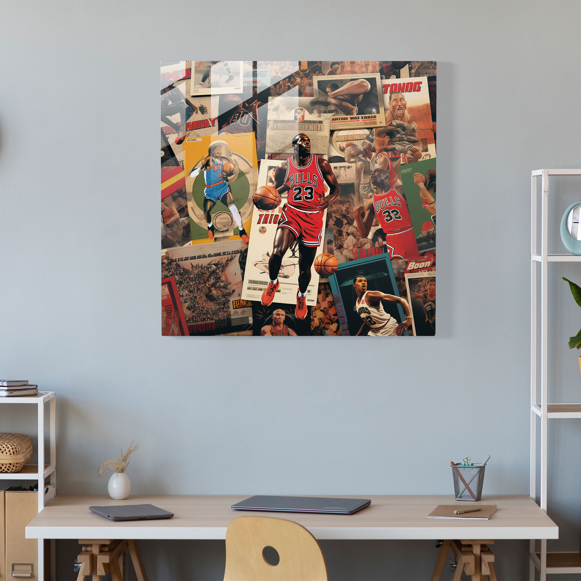 Nba Glass Print - Vintage Poster Collage - Nba, Modern Art, Home Decoration, Glass Print