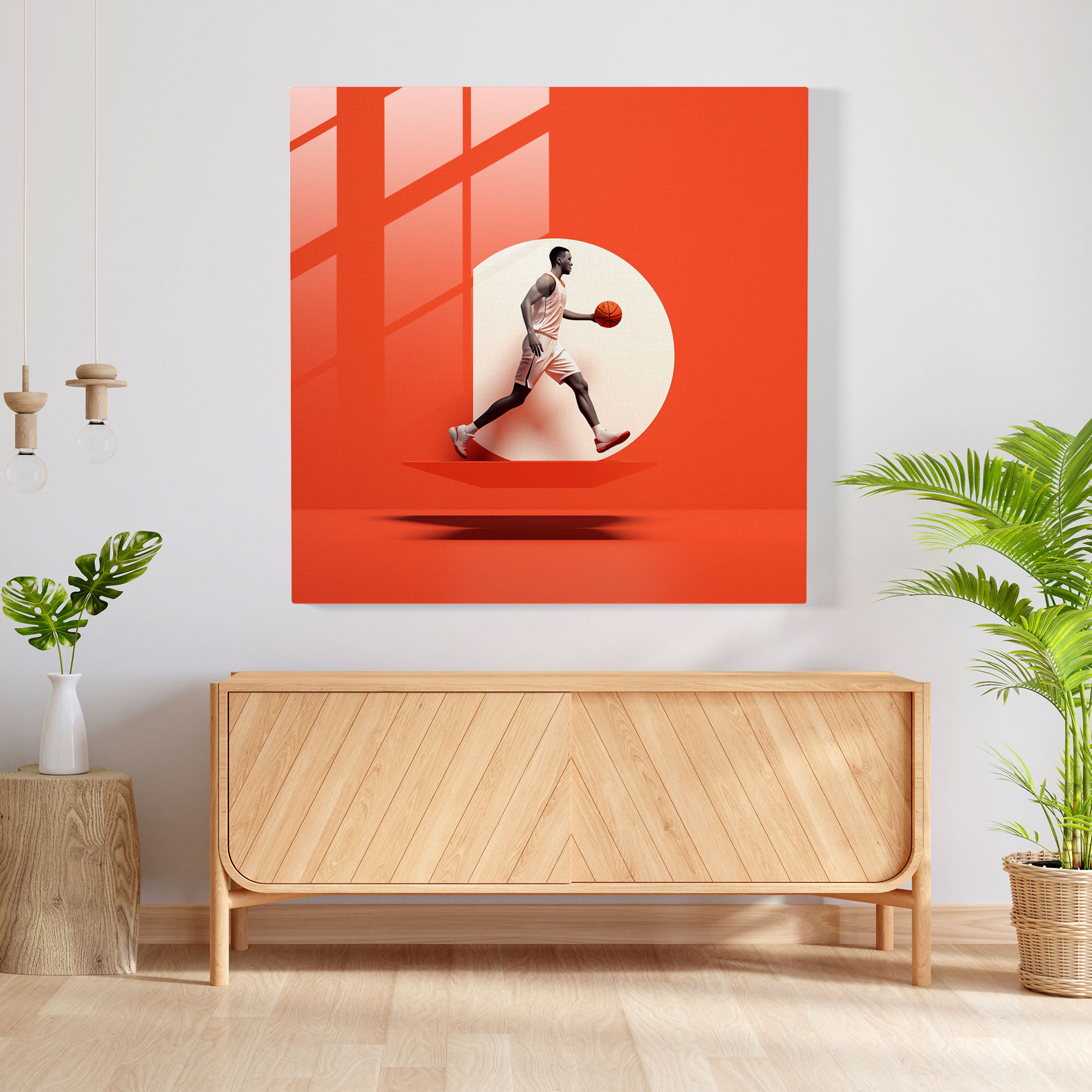 Nba Glass Print - Minimalist Basketball Illustration - Nba, Modern Art, Nba Basketball, Minimalist Illustration