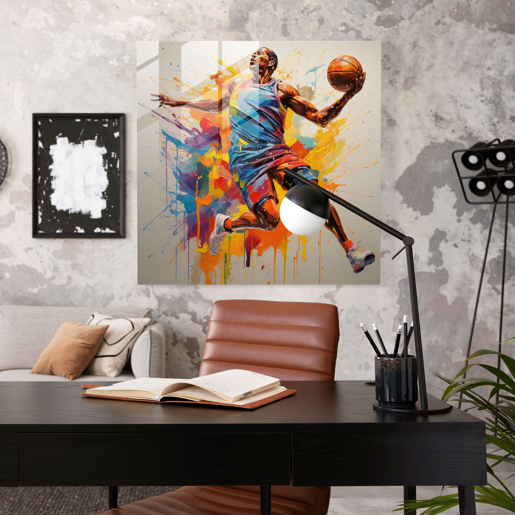 NBA Glasbild - Abstrakter Dunk - NBA Moderne Kunst Glas Wandkunst Wohnkultur