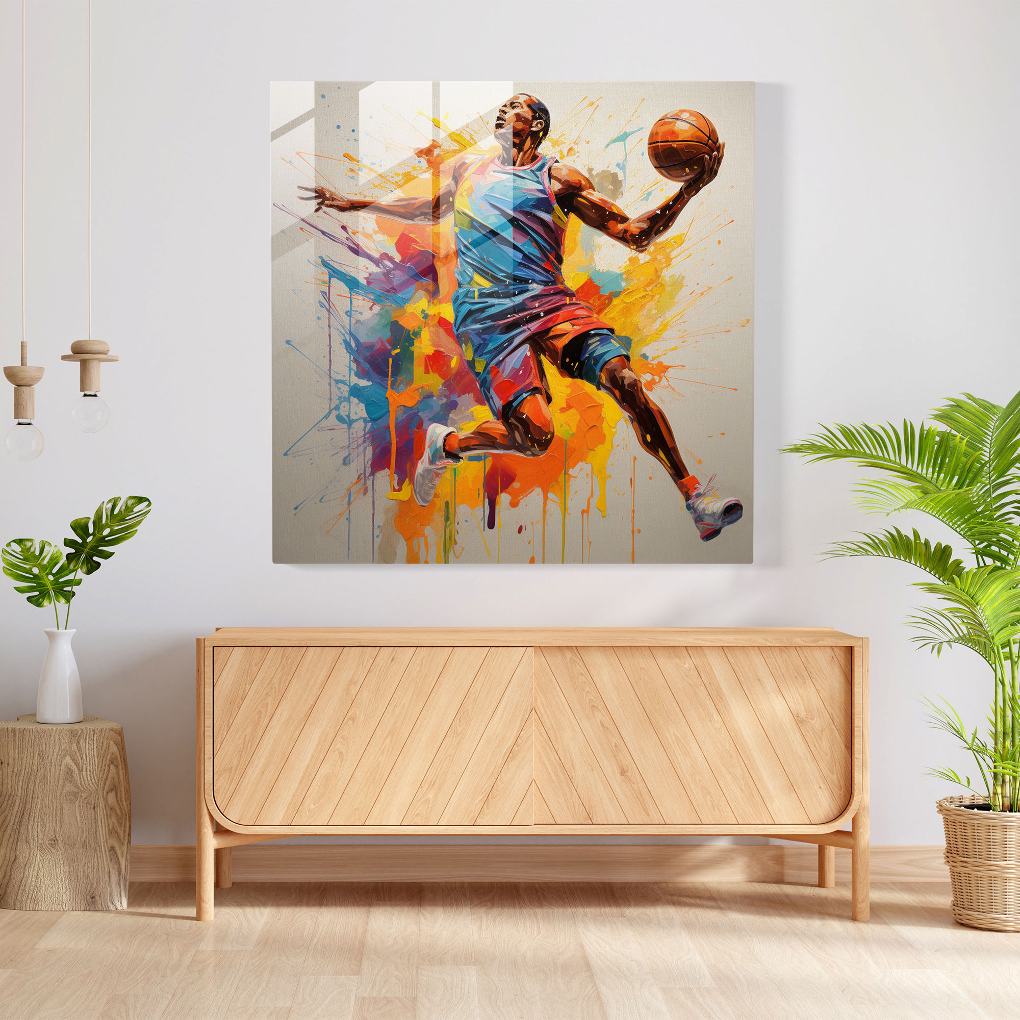 NBA Glasbild - Abstrakter Dunk - NBA Moderne Kunst Glas Wandkunst Wohnkultur