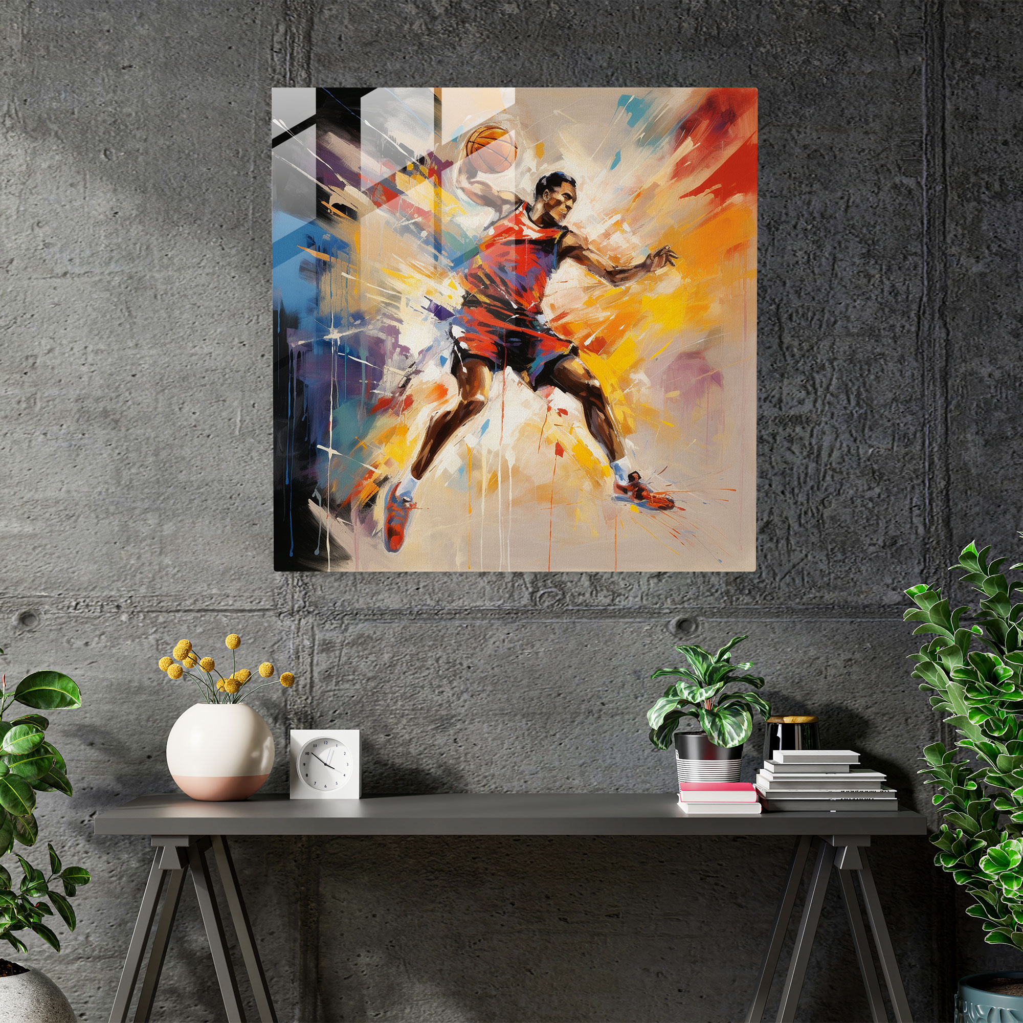 NBA Modernes Glasbild - Basketballspieler Wanddekoration
