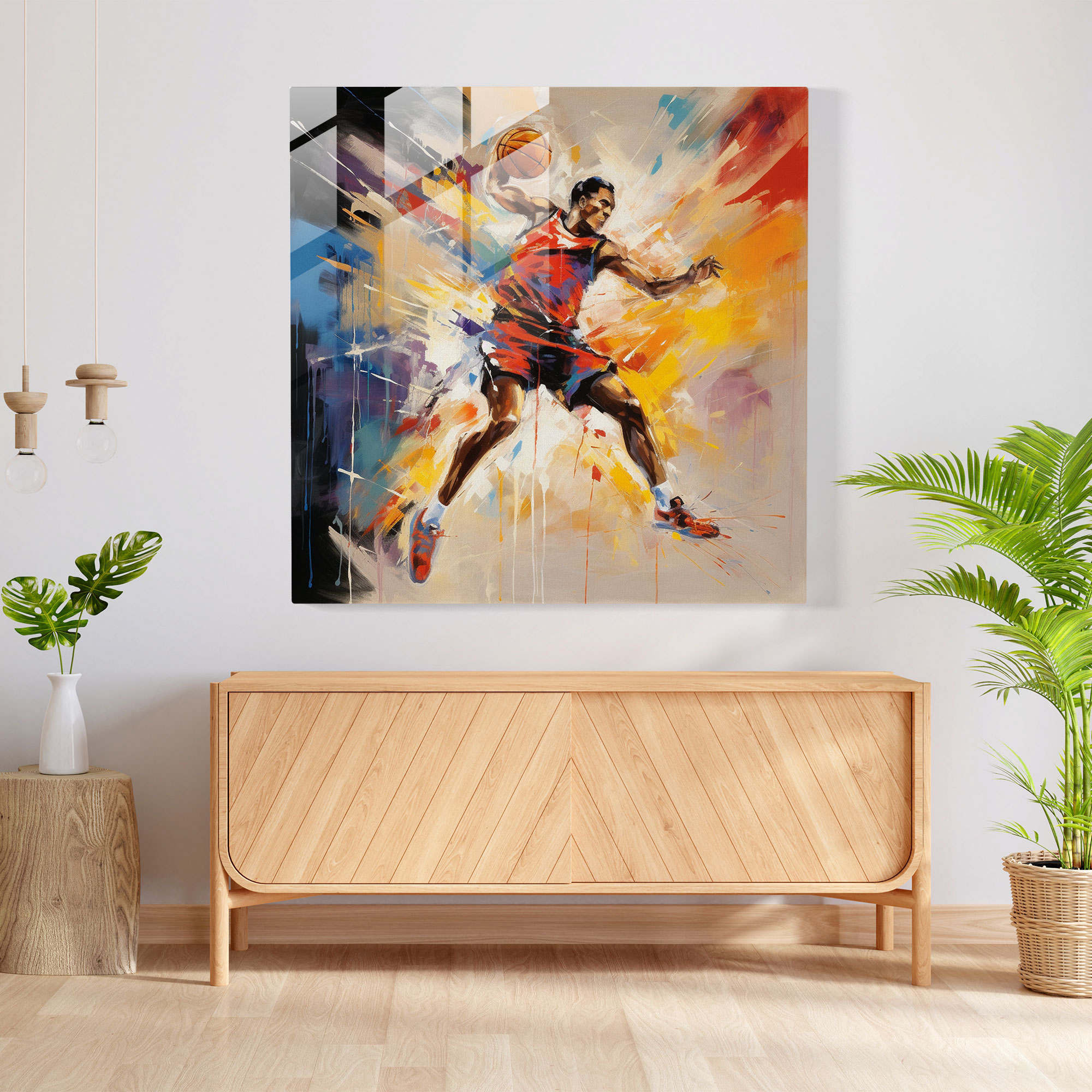 NBA Modernes Glasbild - Basketballspieler Wanddekoration