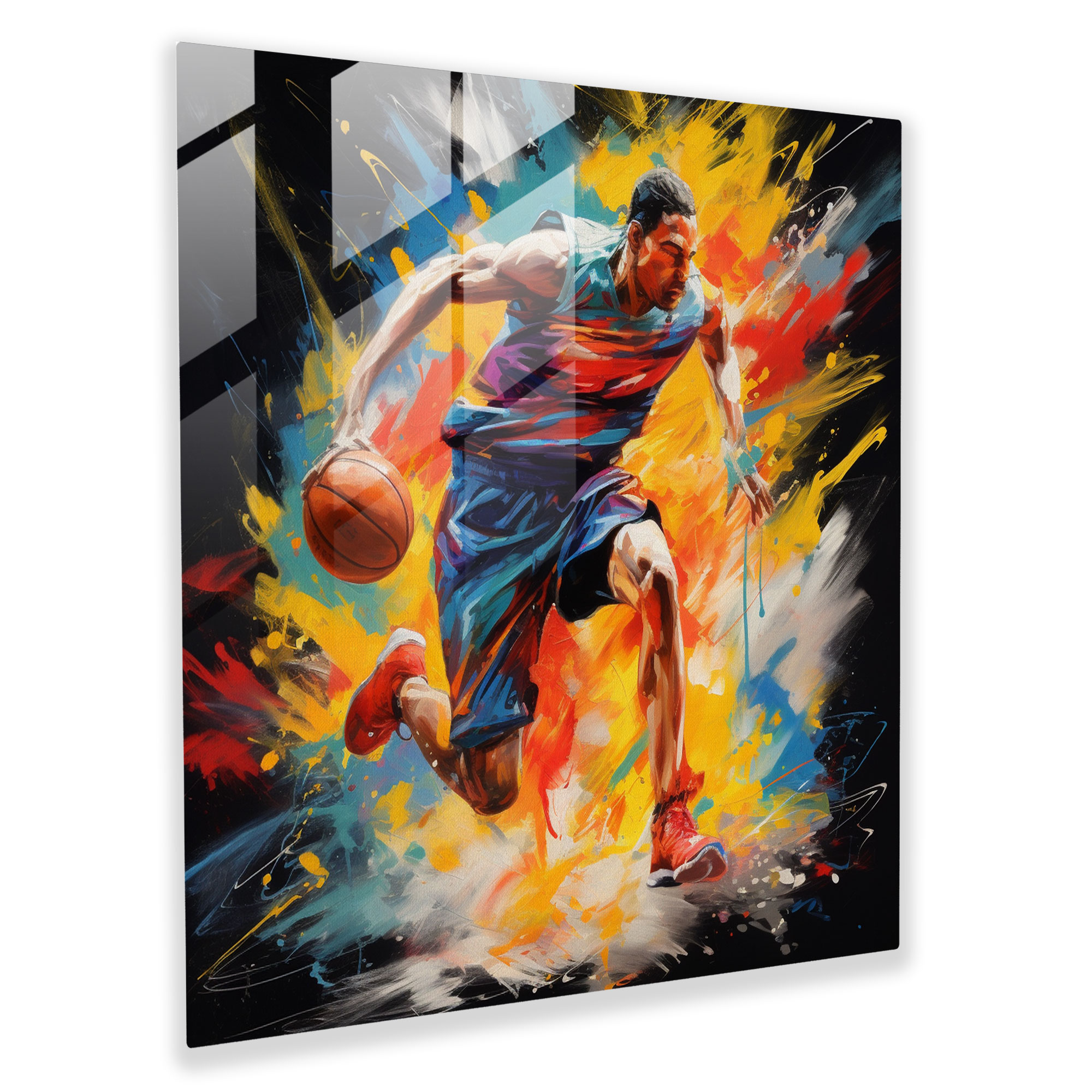 Nba Action Glass Print - Nba, Wall Decoration, Home Decoration, Dynamic Action Painting