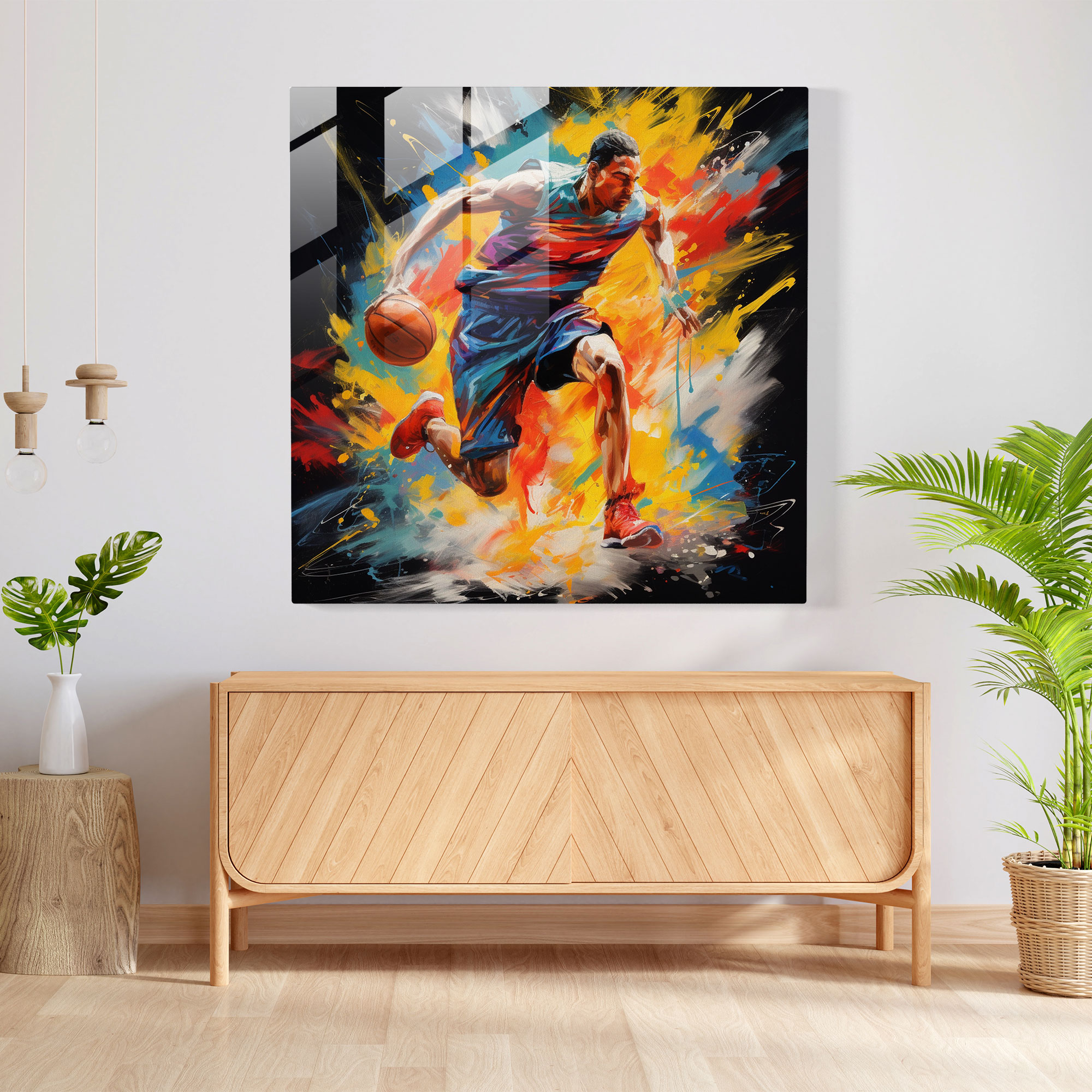 Nba Action Glass Print - Nba, Wall Decoration, Home Decoration, Dynamic Action Painting