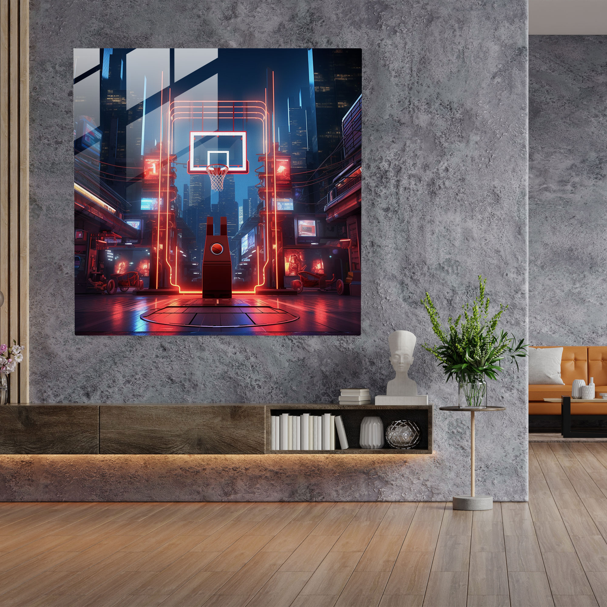 NBA Futuristisches Glasbild - Modernes Kunstwerk für Zuhause