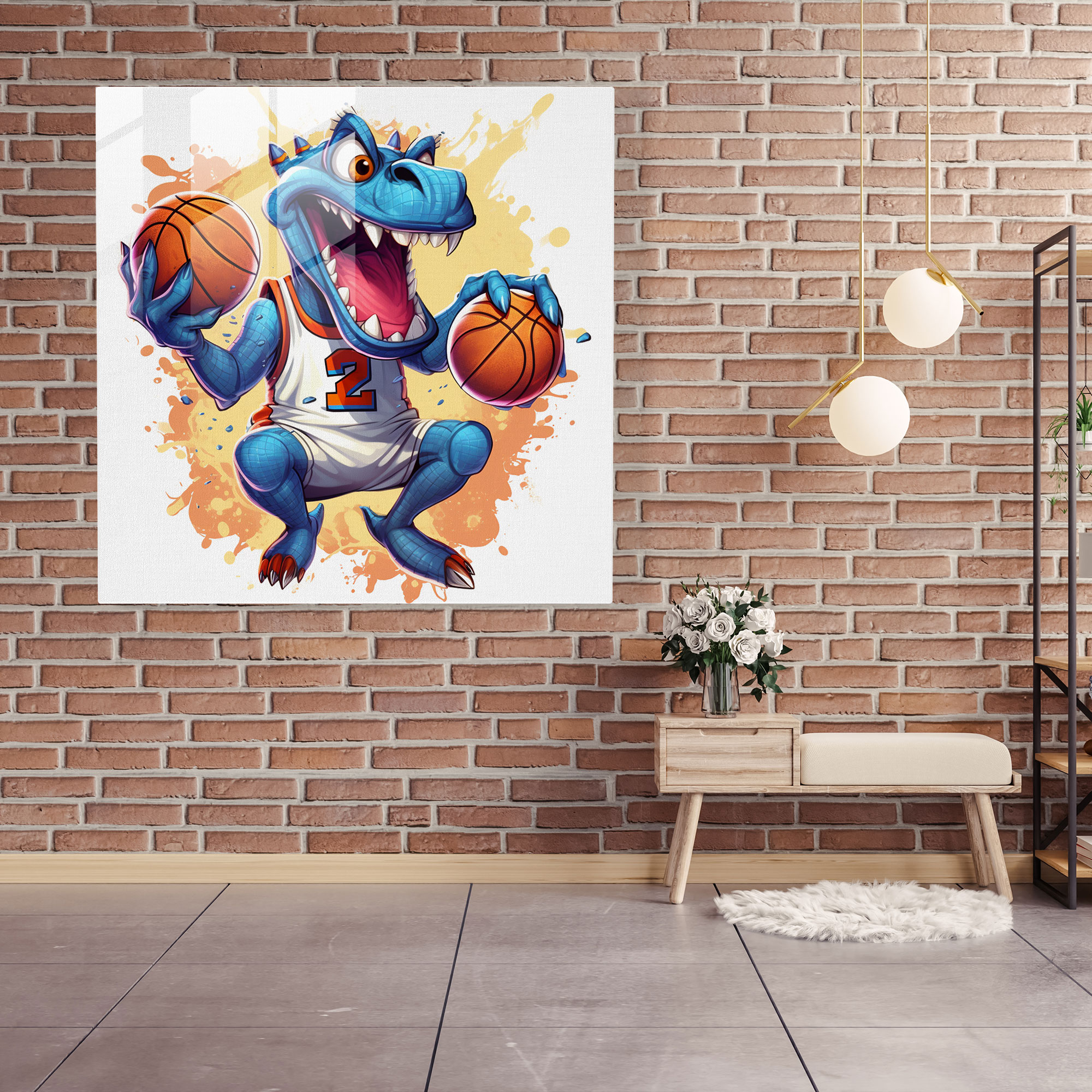 Nba Whimsical Cartoon Glass Print - Nba, Nba, Modern Art, Nba Mascot