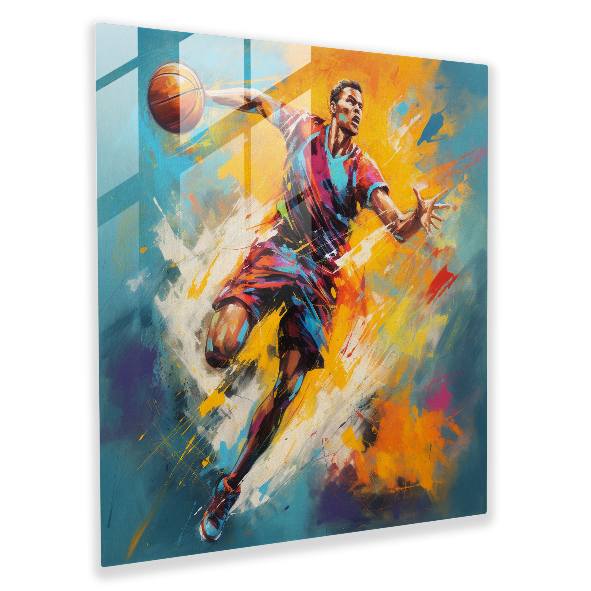 Nba Glass Print - Colorful Abstract Basketball Player - Nba, Abstract Painting, Glass Wall Art, Basketball Player