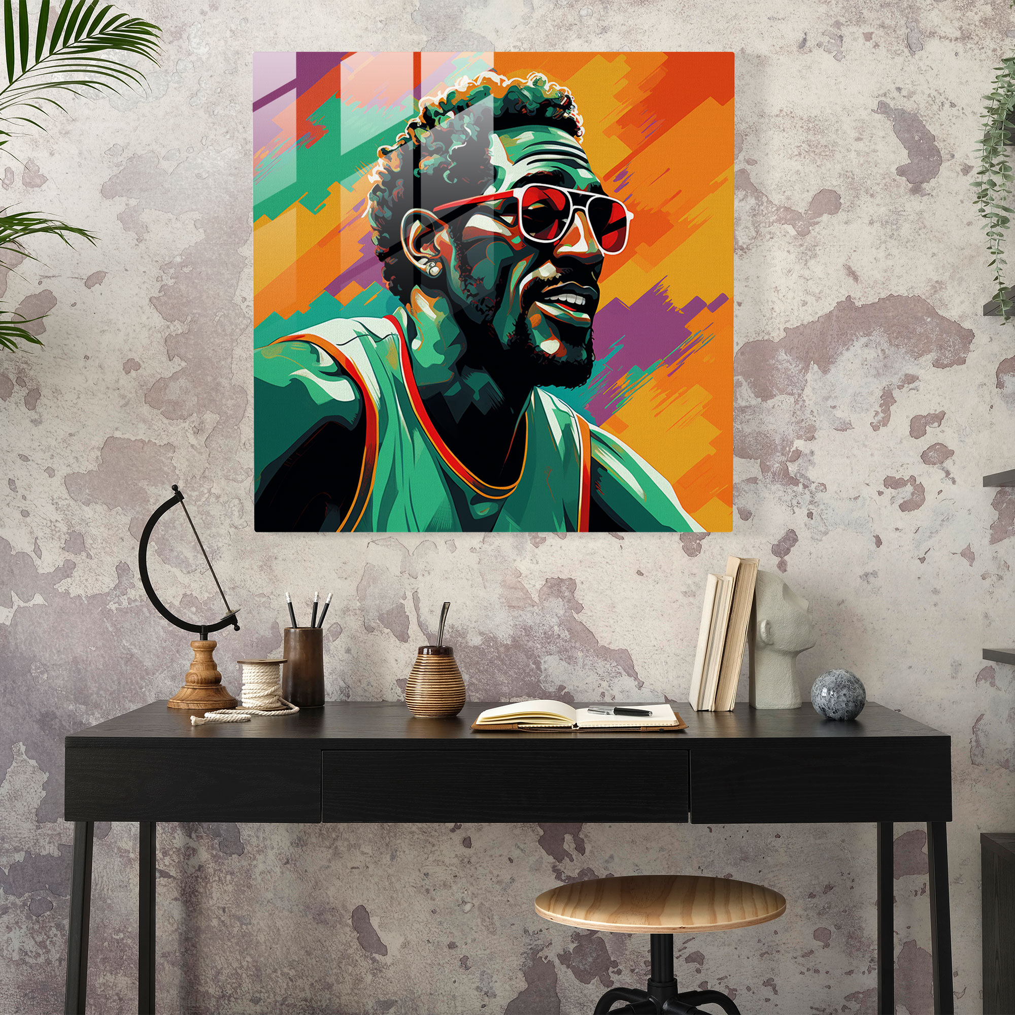 Nba Glass Print - Pop Art Legends - Nba, Fun, Colorful Portraits, Wall Decoration