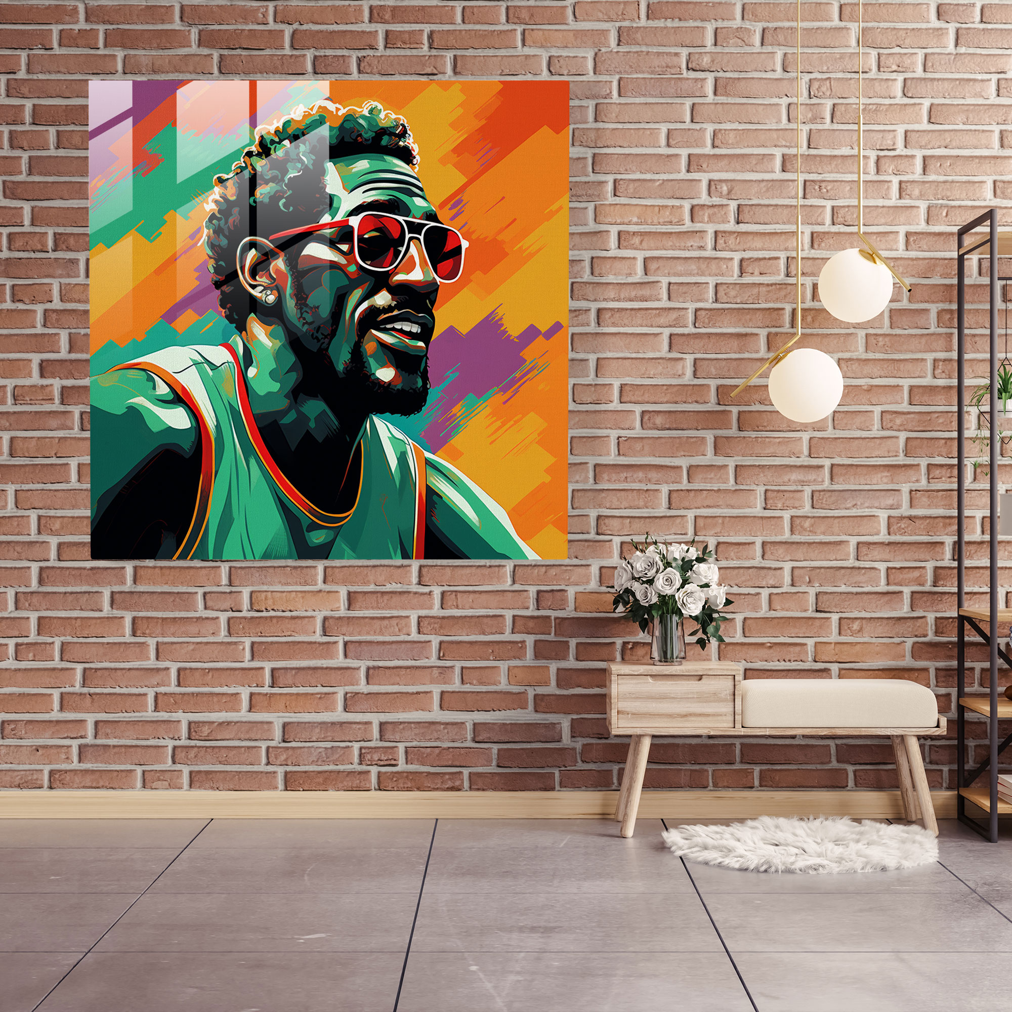 Nba Glass Print - Pop Art Legends - Nba, Fun, Colorful Portraits, Wall Decoration