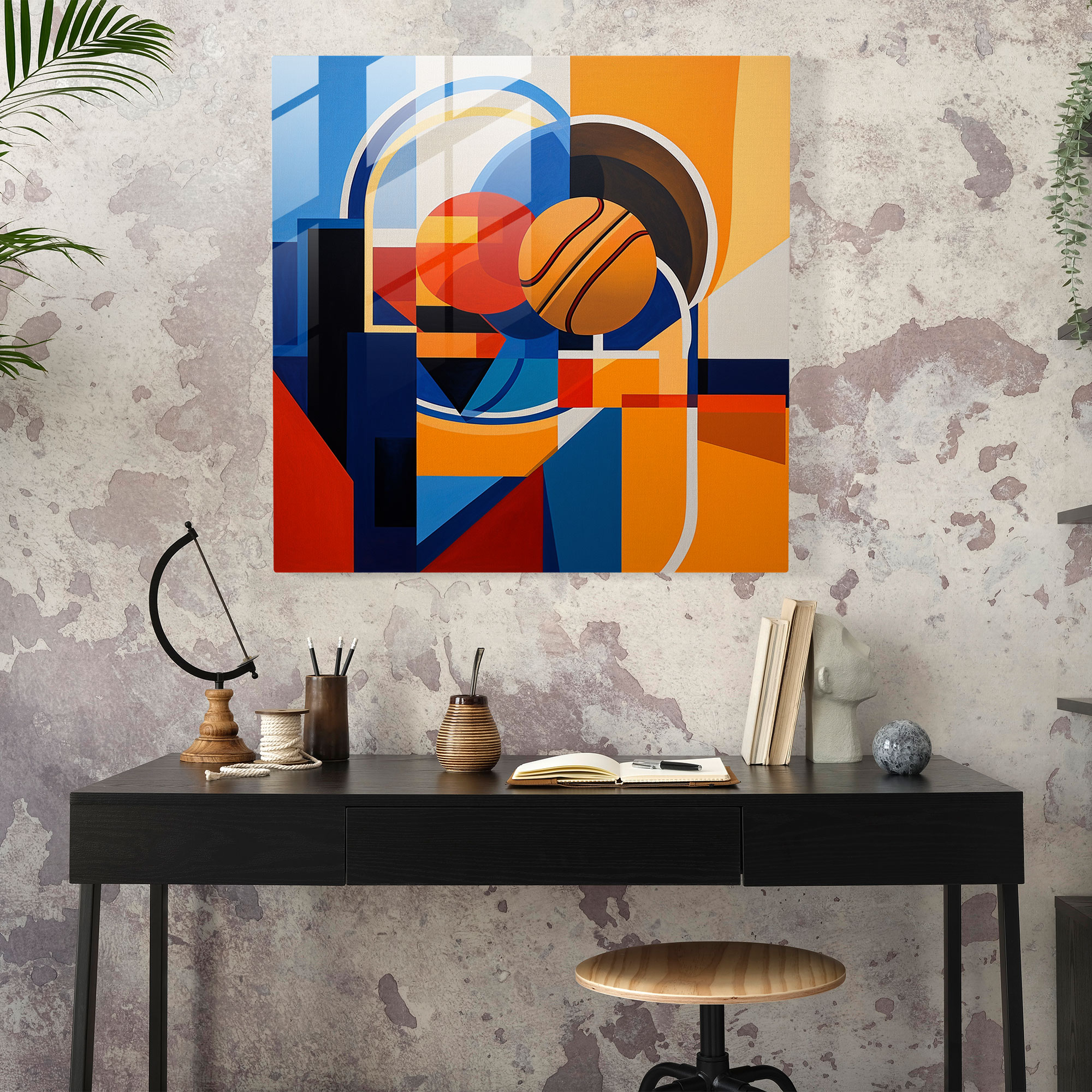 Nba Glass Print - Geometric Team Fusion - Nba, Wall Decoration, Geometric Abstraction, Modern Art