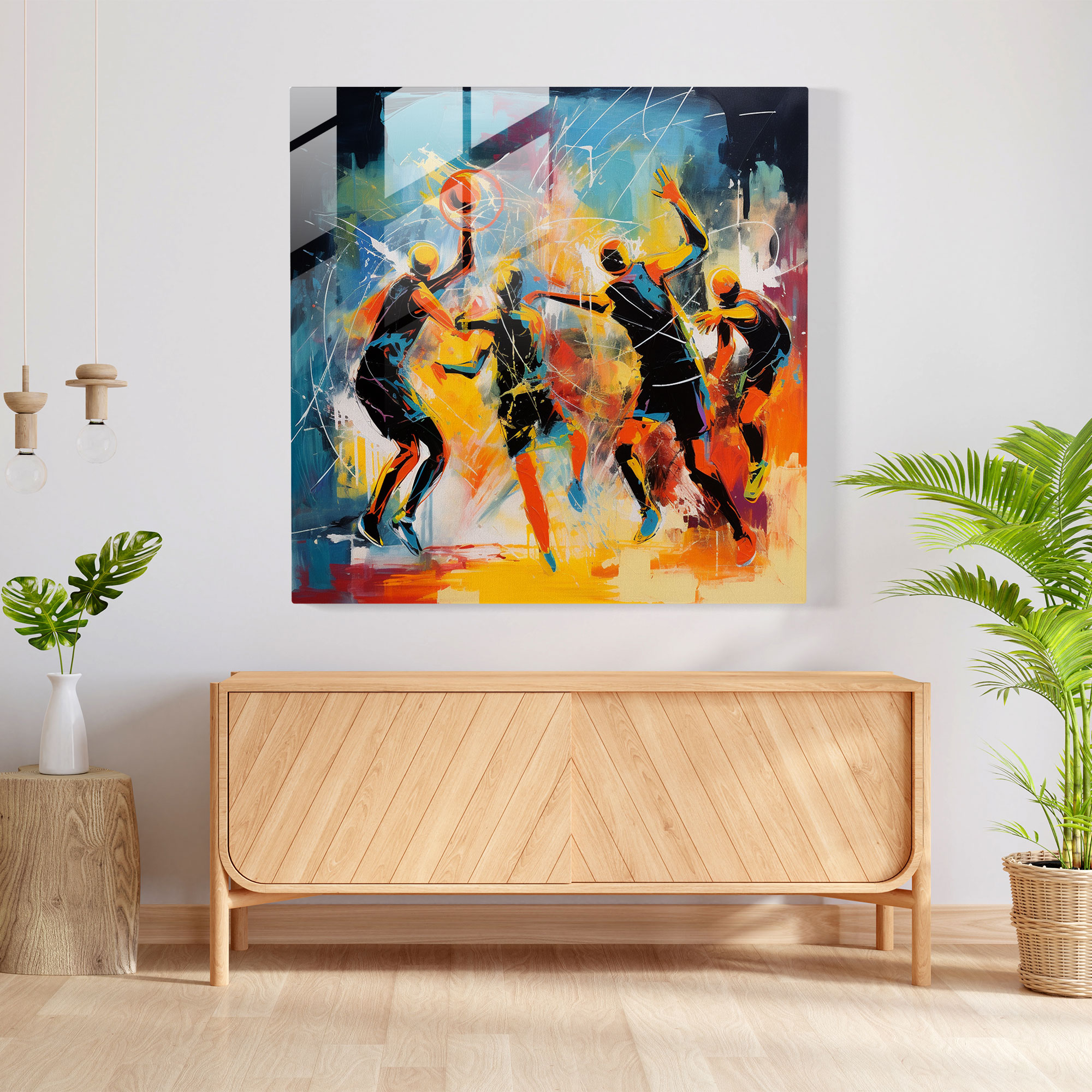 Nba Abstract Glass Print - Nba, Vibrant Colors, Modern Art, Glass Art