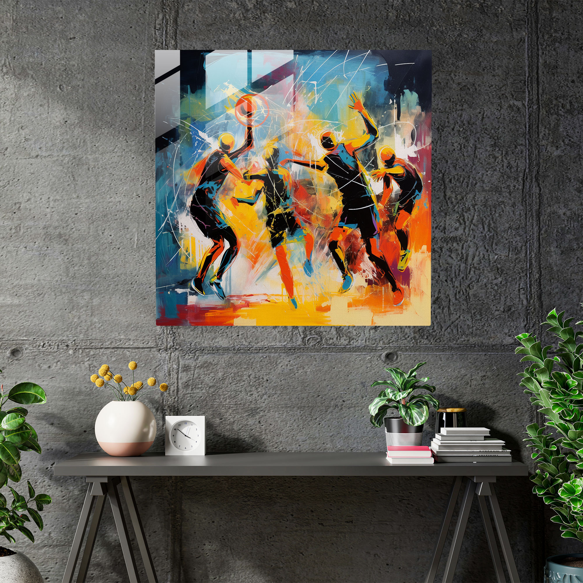 Nba Abstract Glass Print - Nba, Vibrant Colors, Modern Art, Glass Art