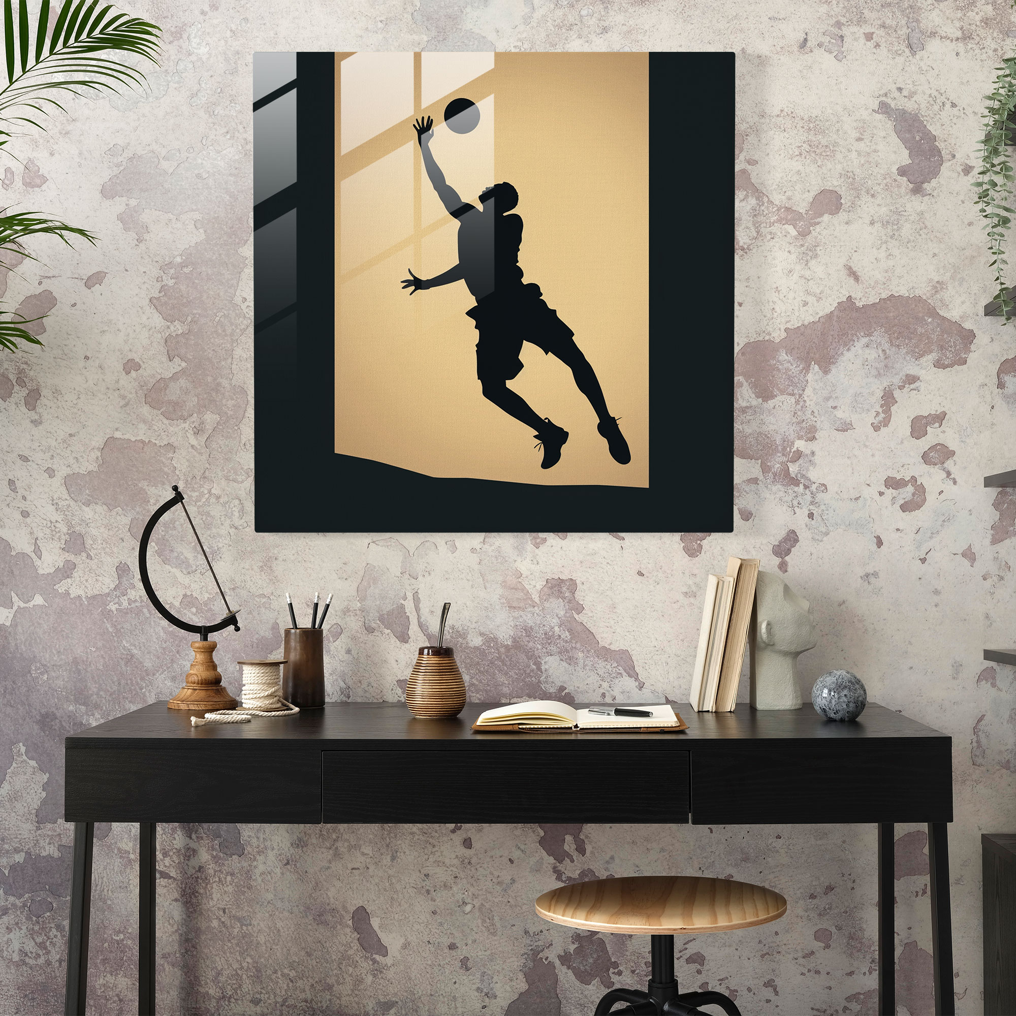 Nba Dunk Silhouette Glass Print - Nba, Glass Wall Art, Dunk, Nba